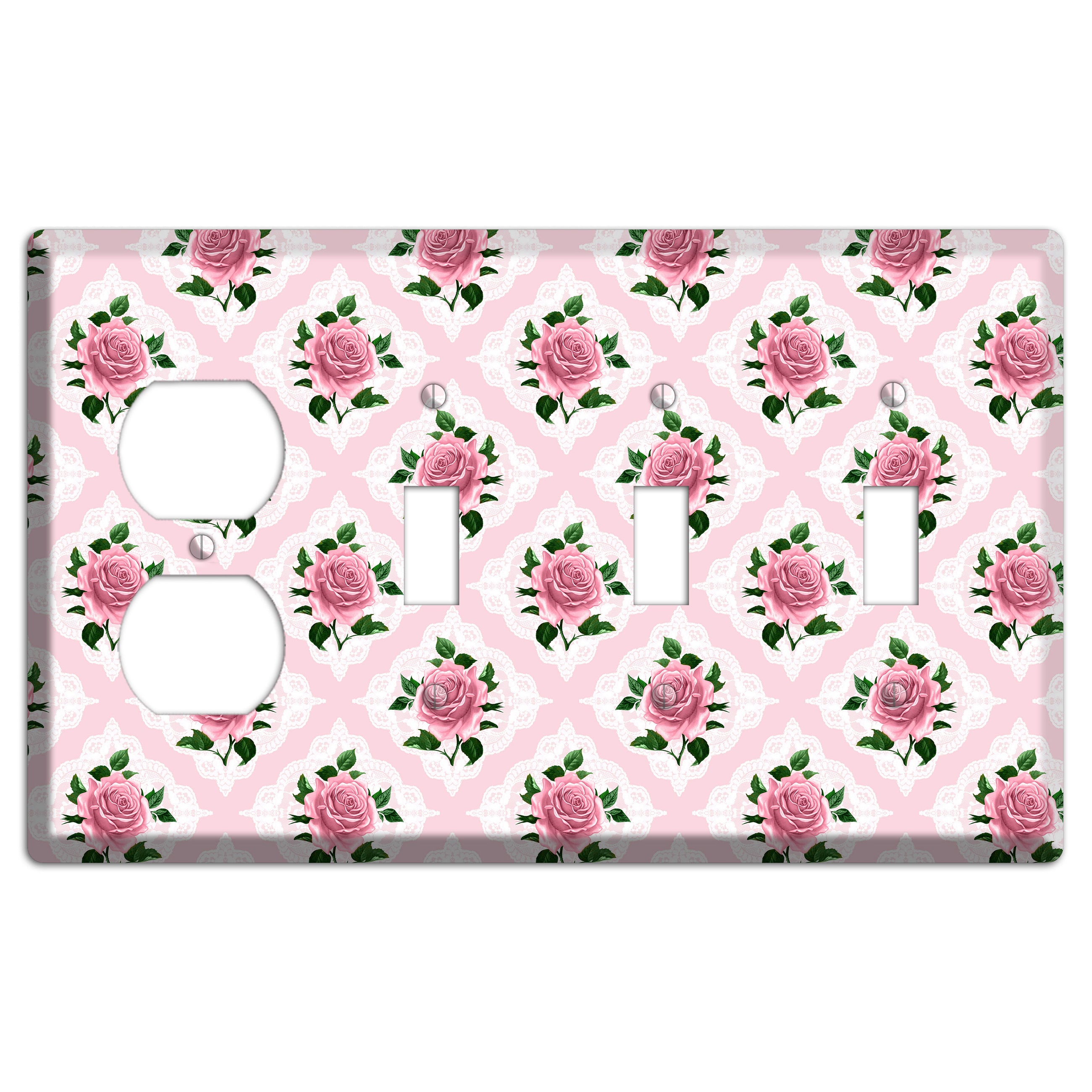 Pink Rose Doily Duplex / 3 Toggle Wallplate