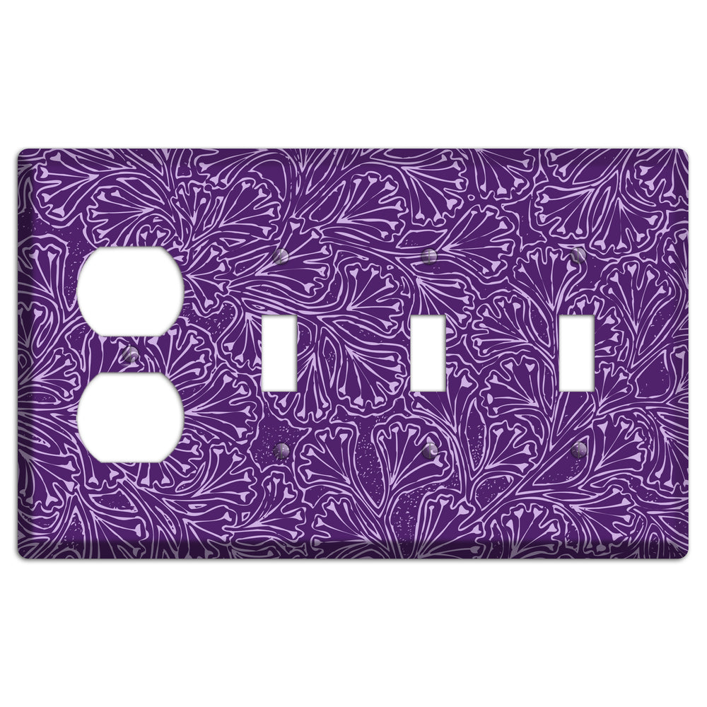 Deco Purple Interlocking Floral Duplex / 3 Toggle Wallplate