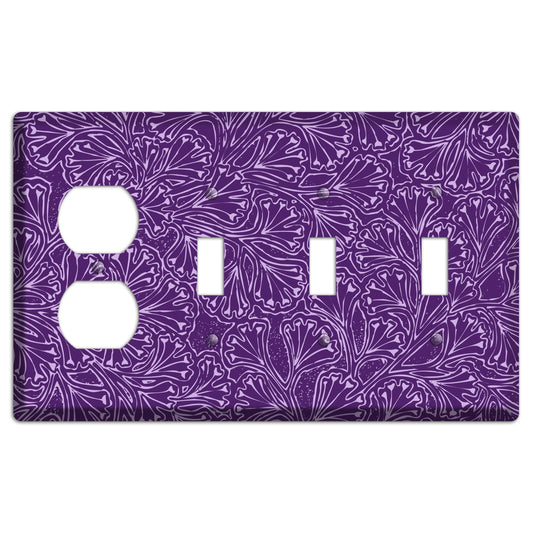 Deco Purple Interlocking Floral Duplex / 3 Toggle Wallplate