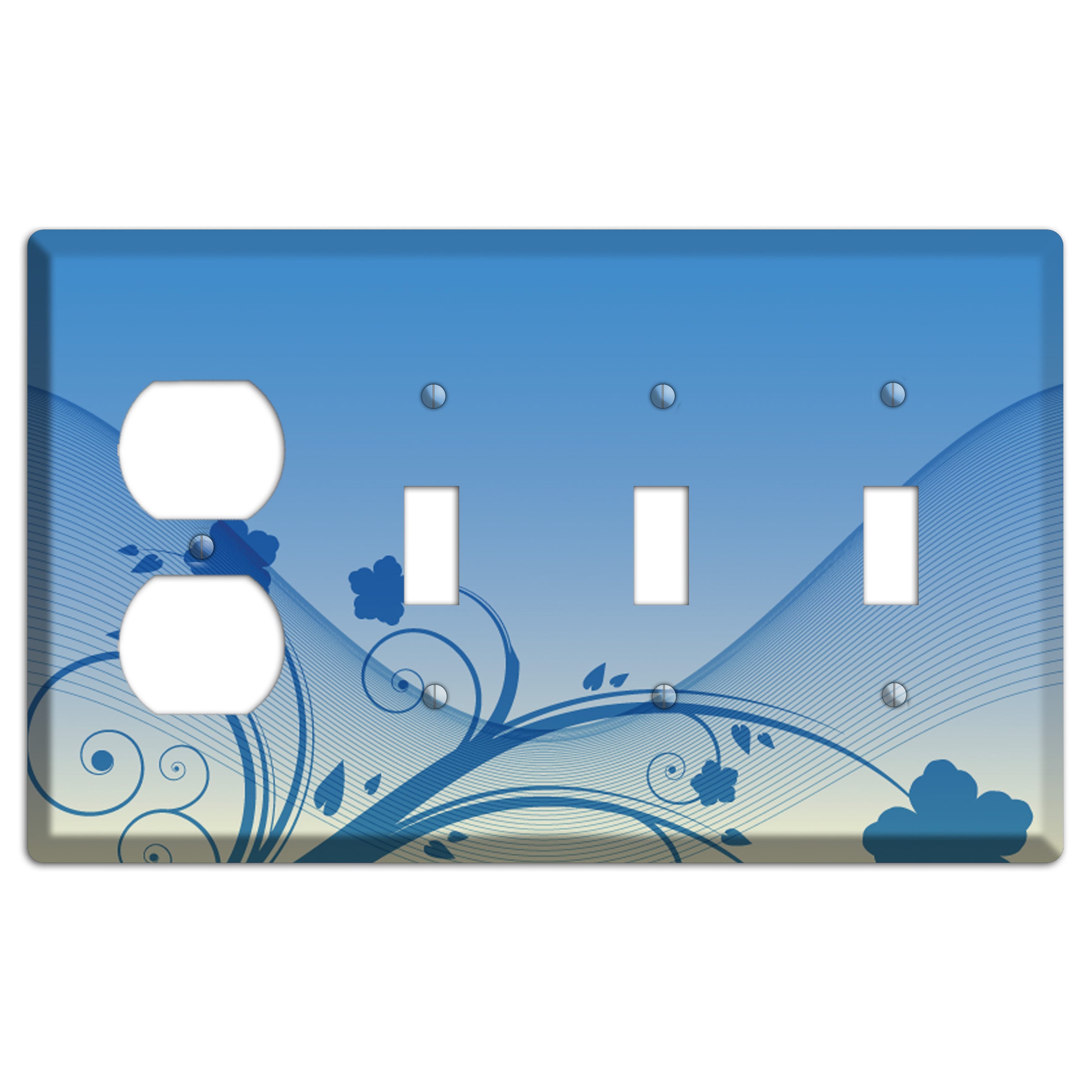 Blue Swirls Duplex / 3 Toggle Wallplate