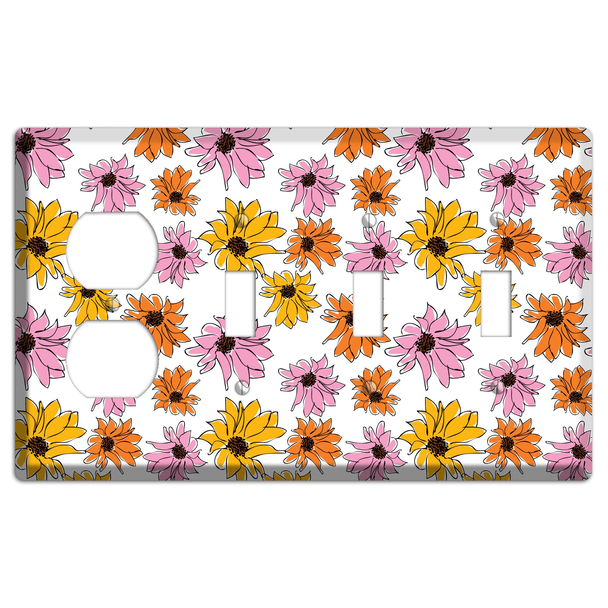 Pink Orange Yellow Flowers Duplex / 3 Toggle Wallplate
