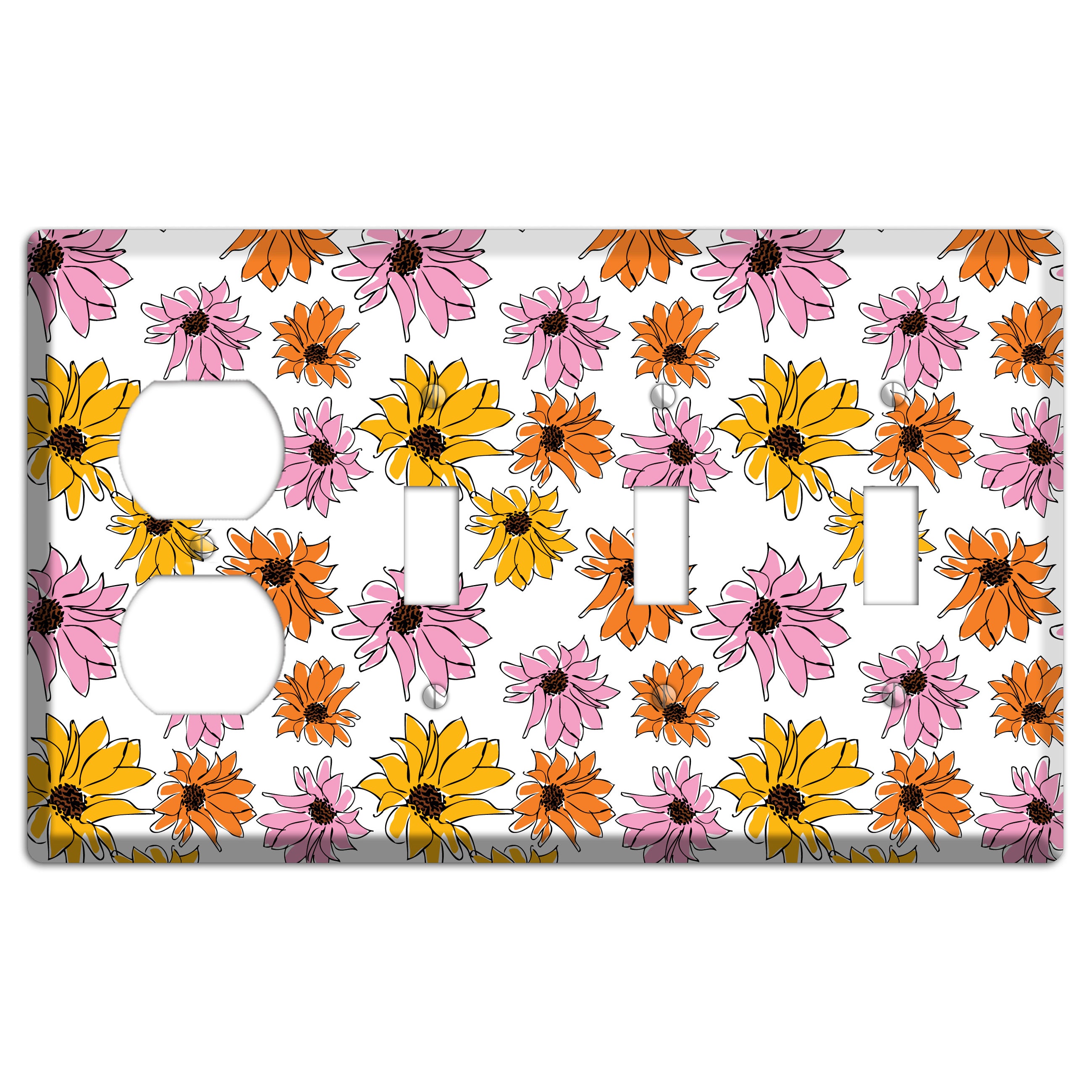 Pink Orange Yellow Flowers Duplex / 3 Toggle Wallplate