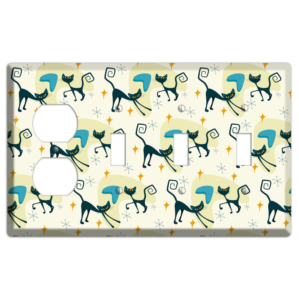 Black Cats Duplex / 3 Toggle Wallplate