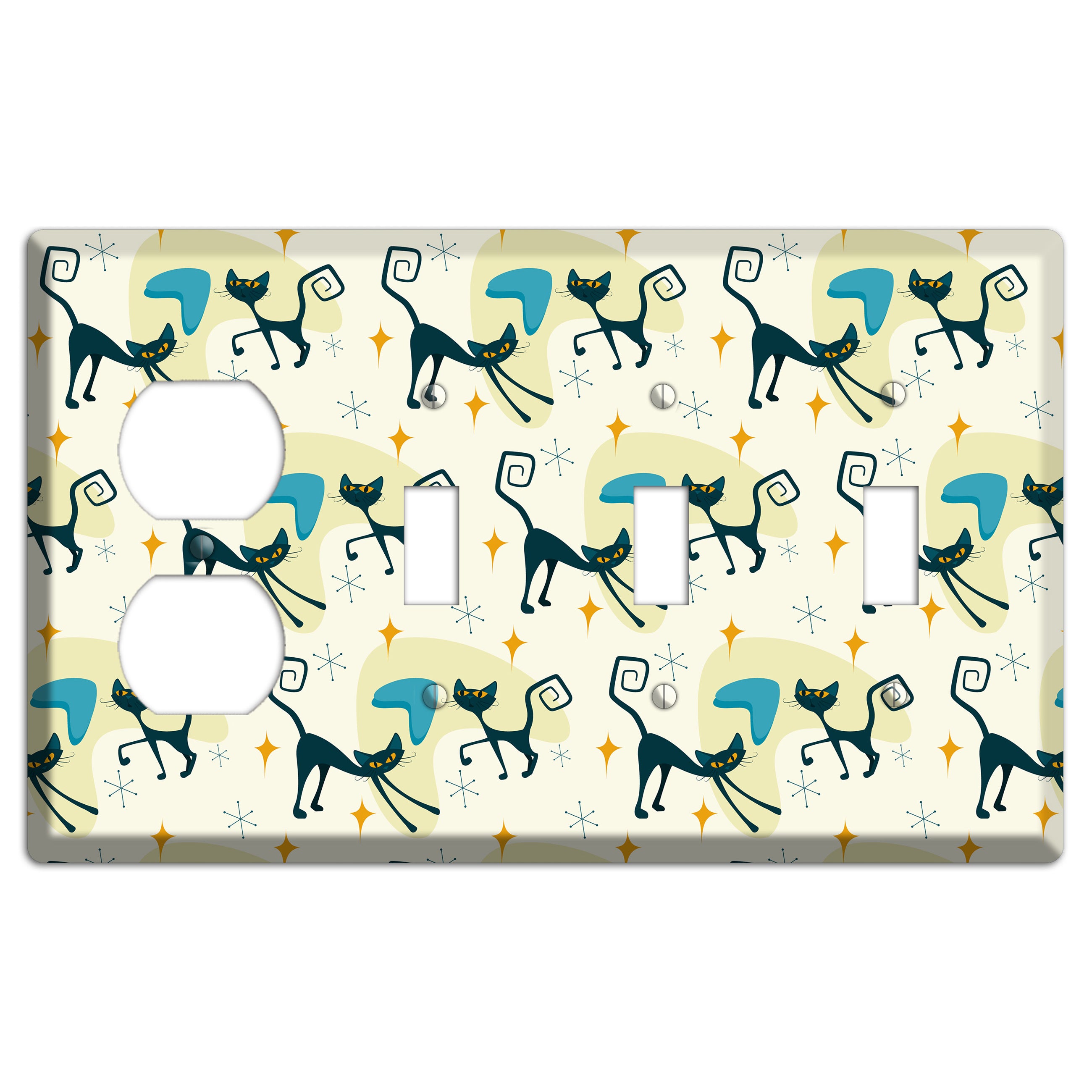 Black Cats Duplex / 3 Toggle Wallplate