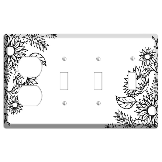 Hand-Drawn Floral 5 Duplex / 3 Toggle Wallplate