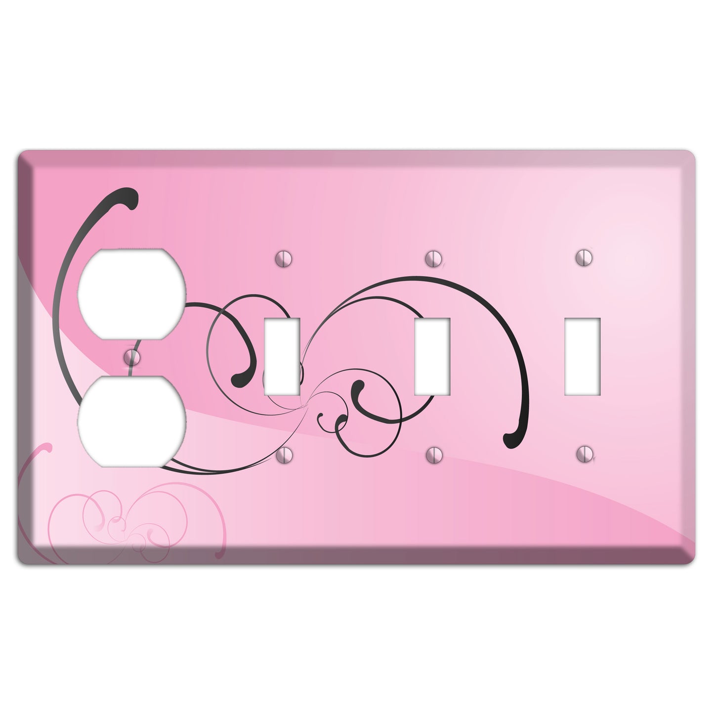 Pink Swoop Duplex / 3 Toggle Wallplate