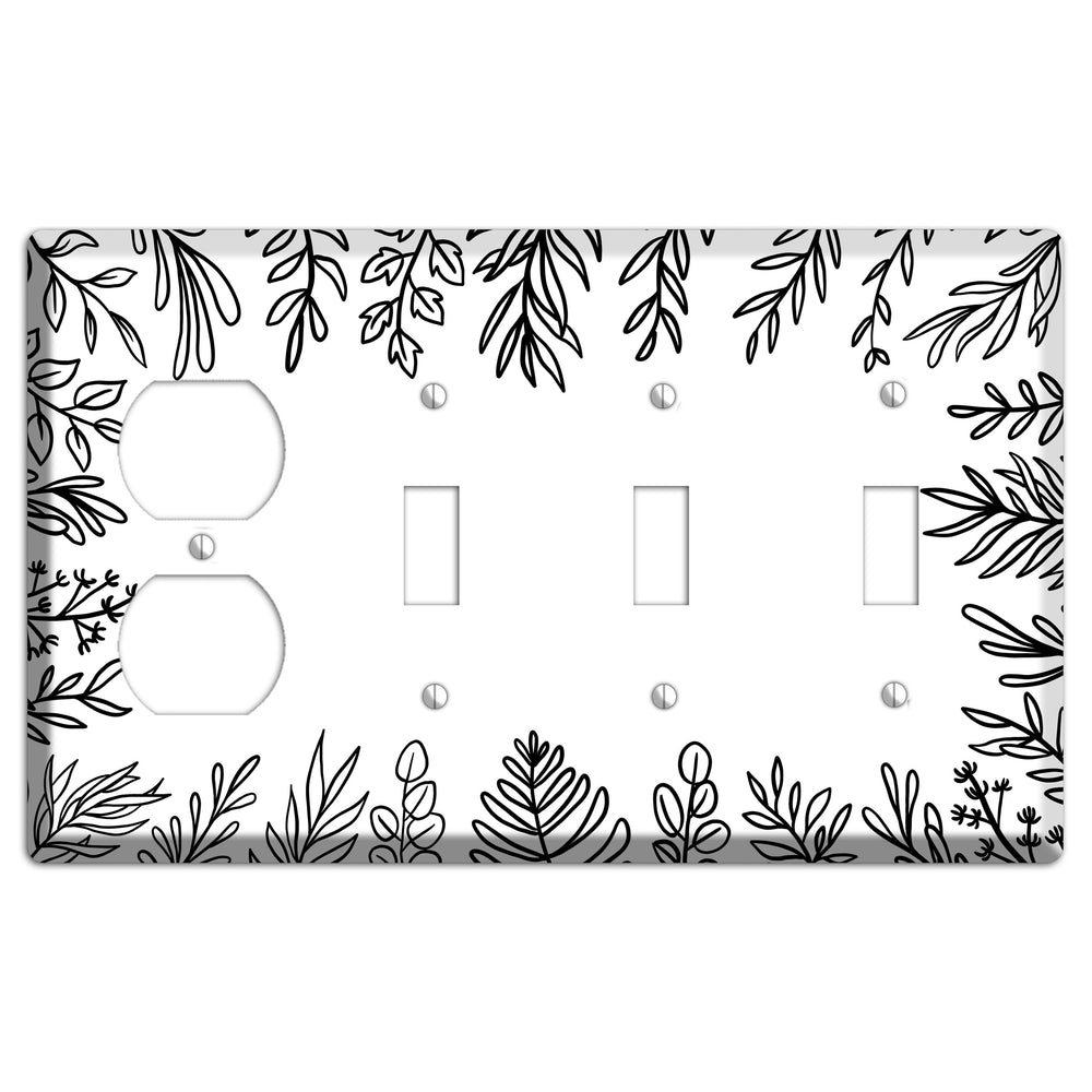 Hand-Drawn Floral 39 Duplex / 3 Toggle Wallplate