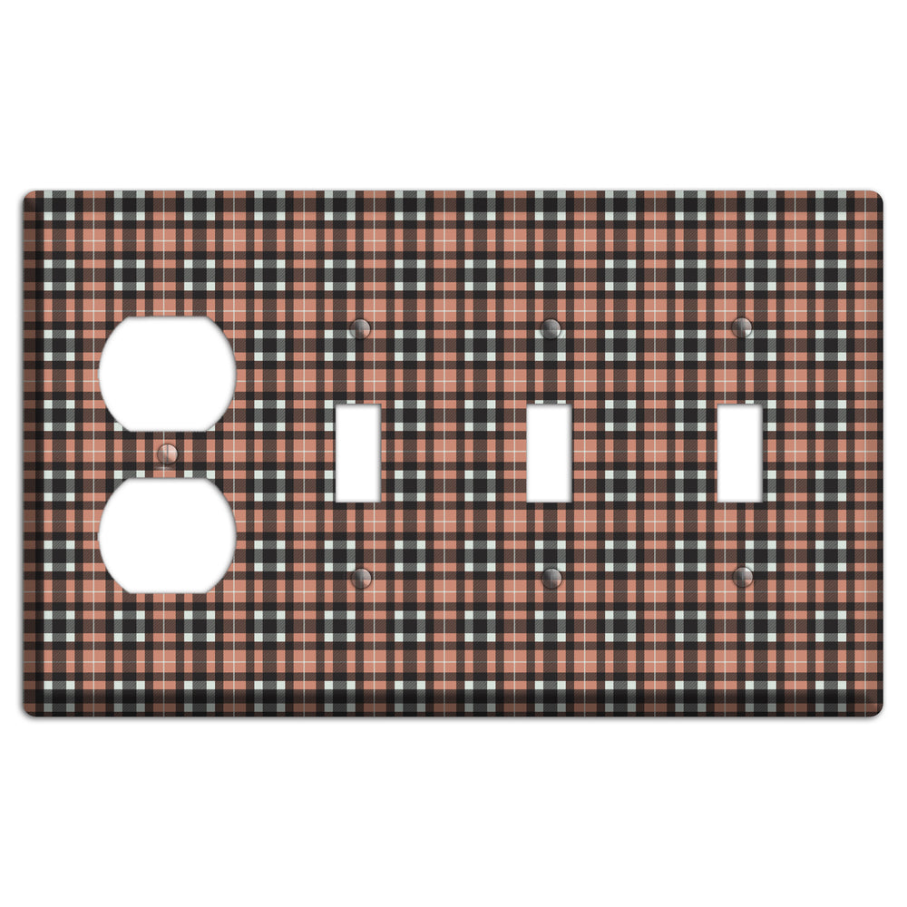 Light Brown Plaid Duplex / 3 Toggle Wallplate