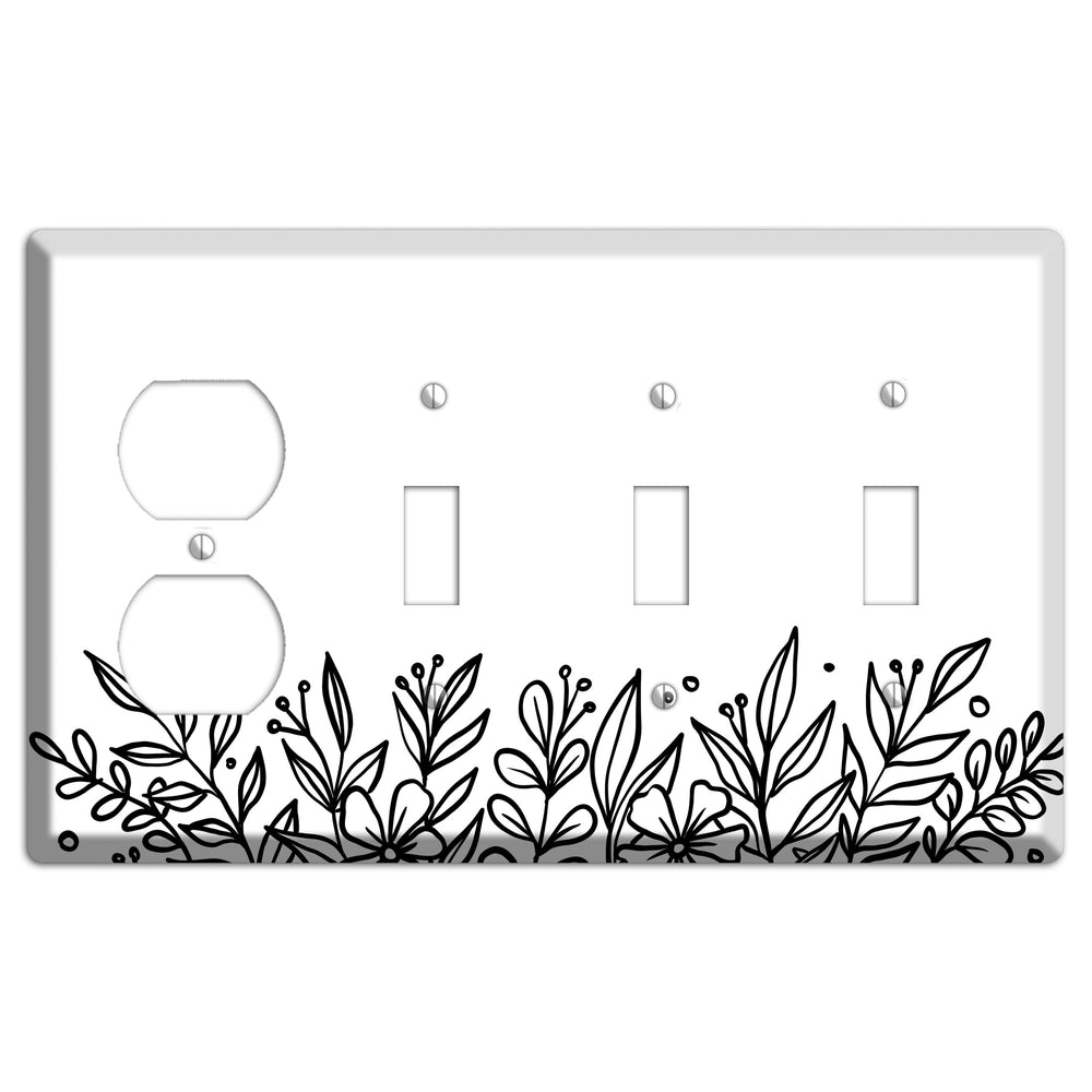 Hand-Drawn Floral 11 Duplex / 3 Toggle Wallplate