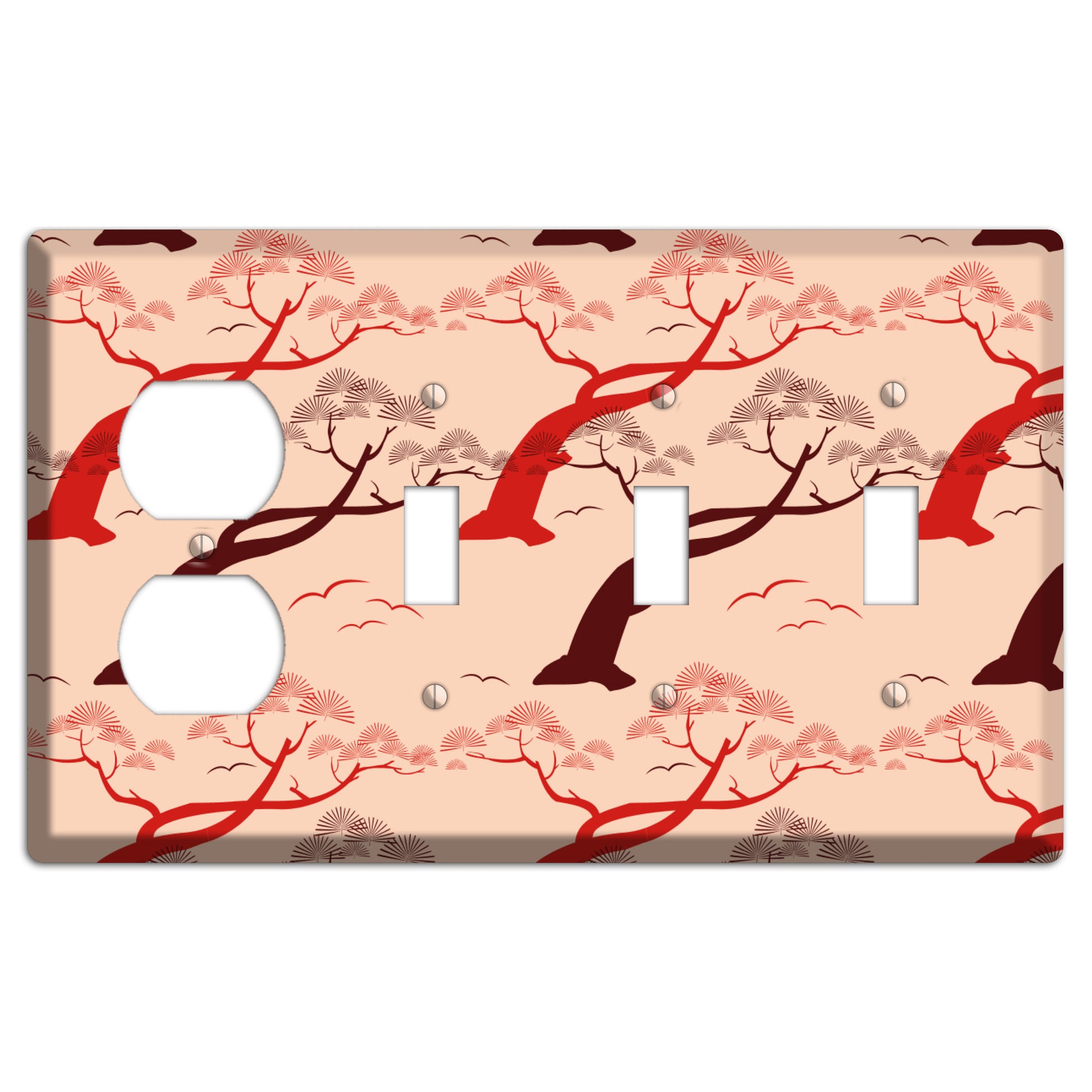 Asian Trees Duplex / 3 Toggle Wallplate
