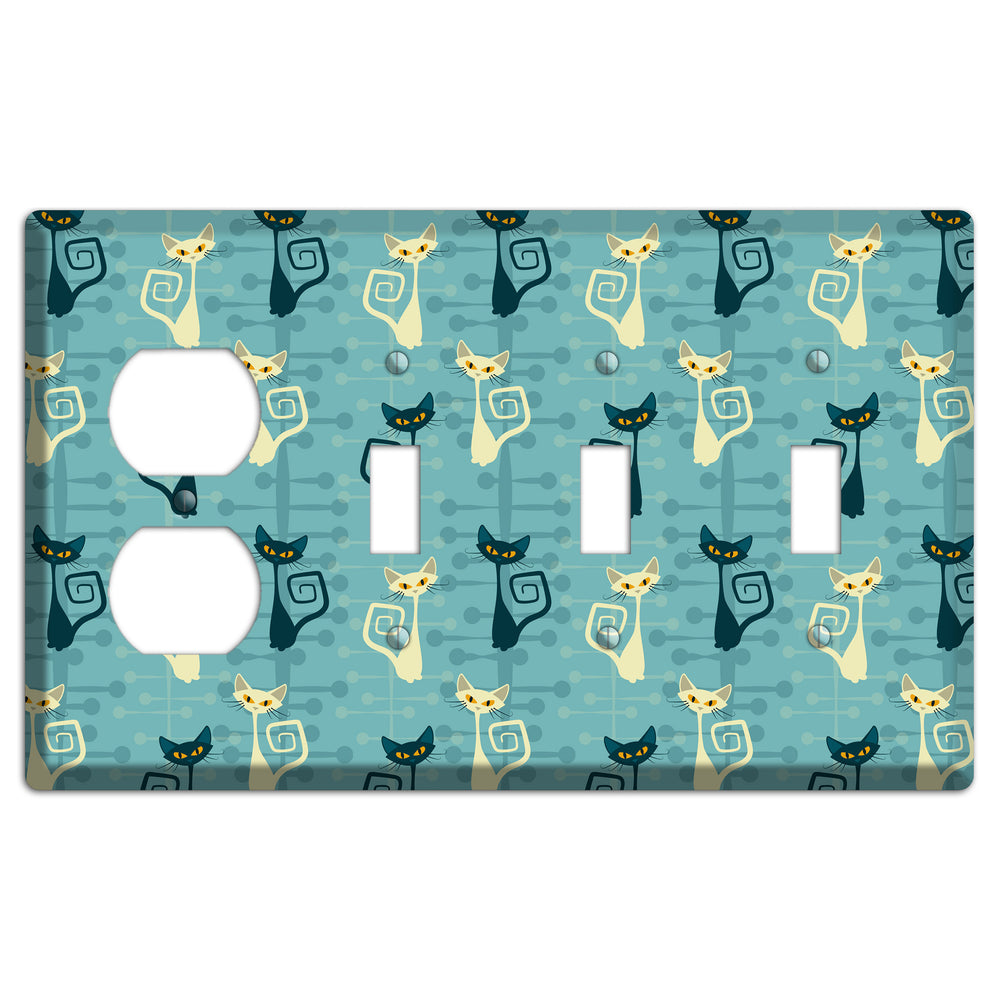 Black and Yellow Kitties Duplex / 3 Toggle Wallplate