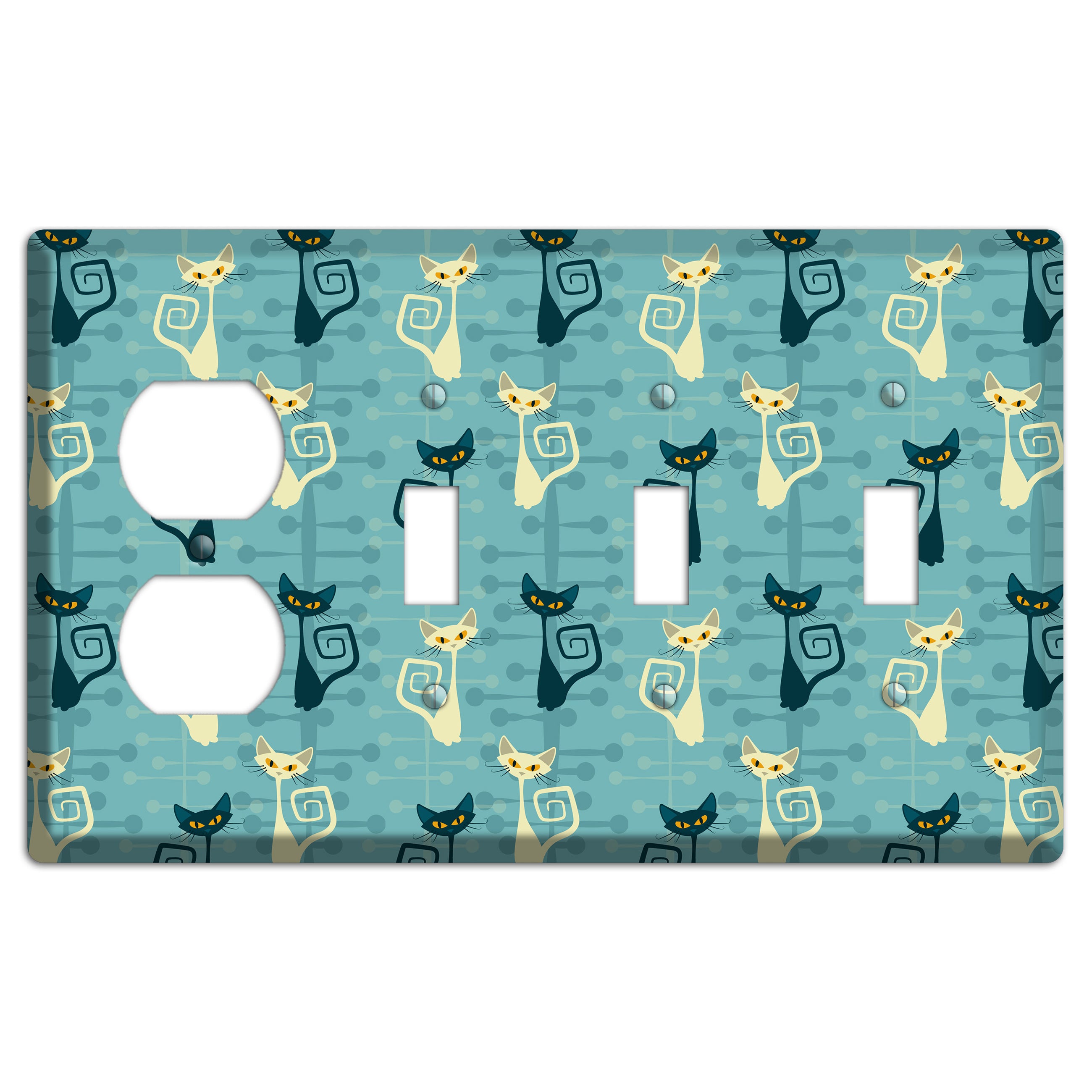 Black and Yellow Kitties Duplex / 3 Toggle Wallplate
