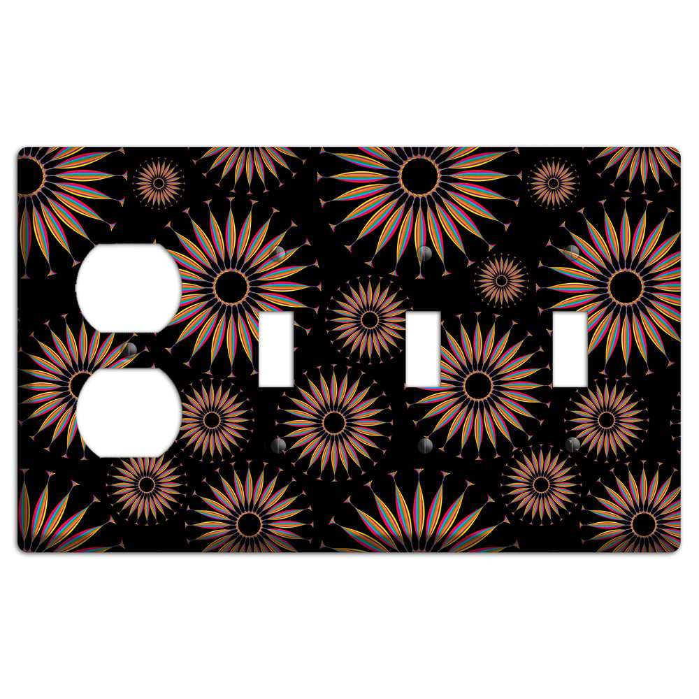 Black with Multi Suzani Duplex / 3 Toggle Wallplate