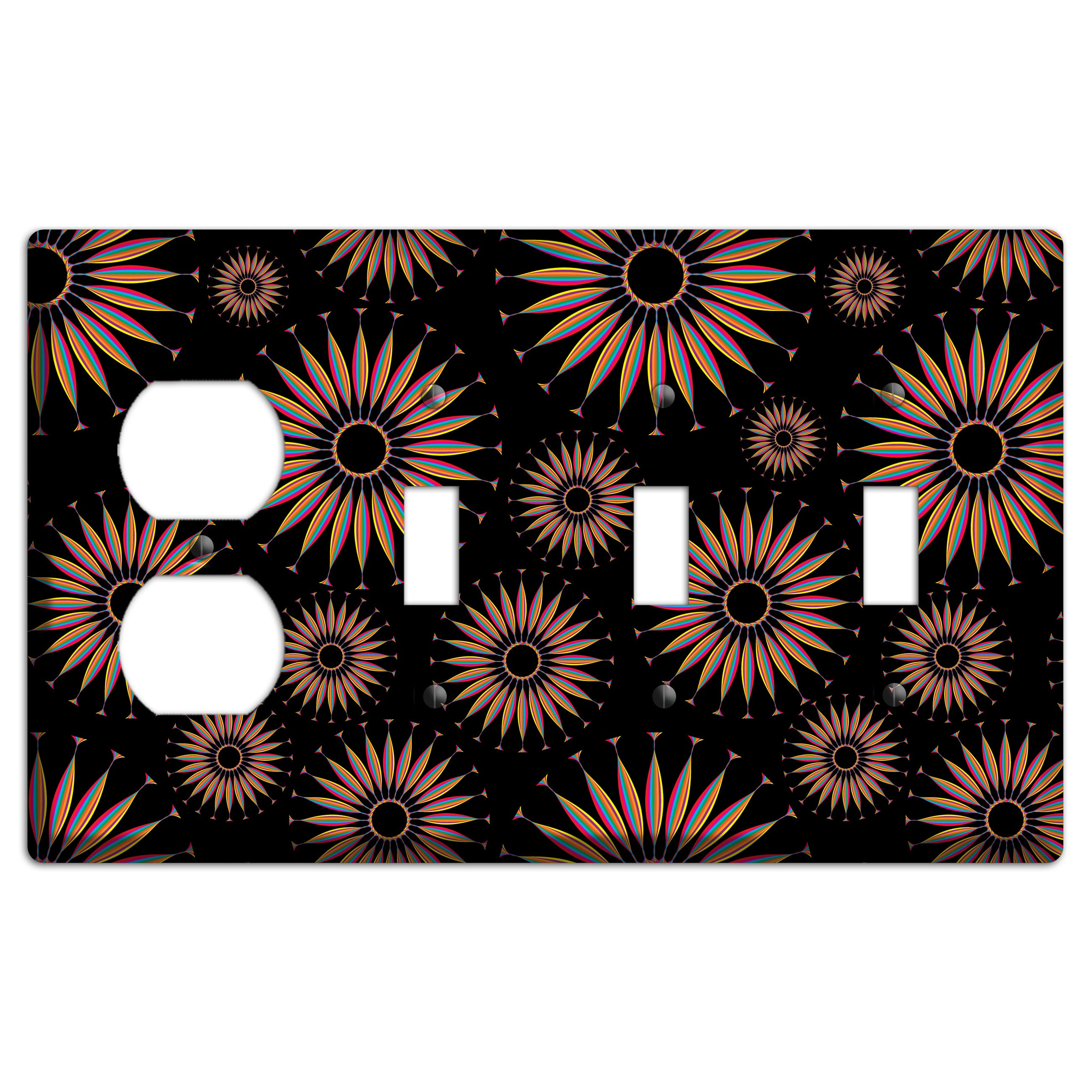 Black with Multi Suzani Duplex / 3 Toggle Wallplate