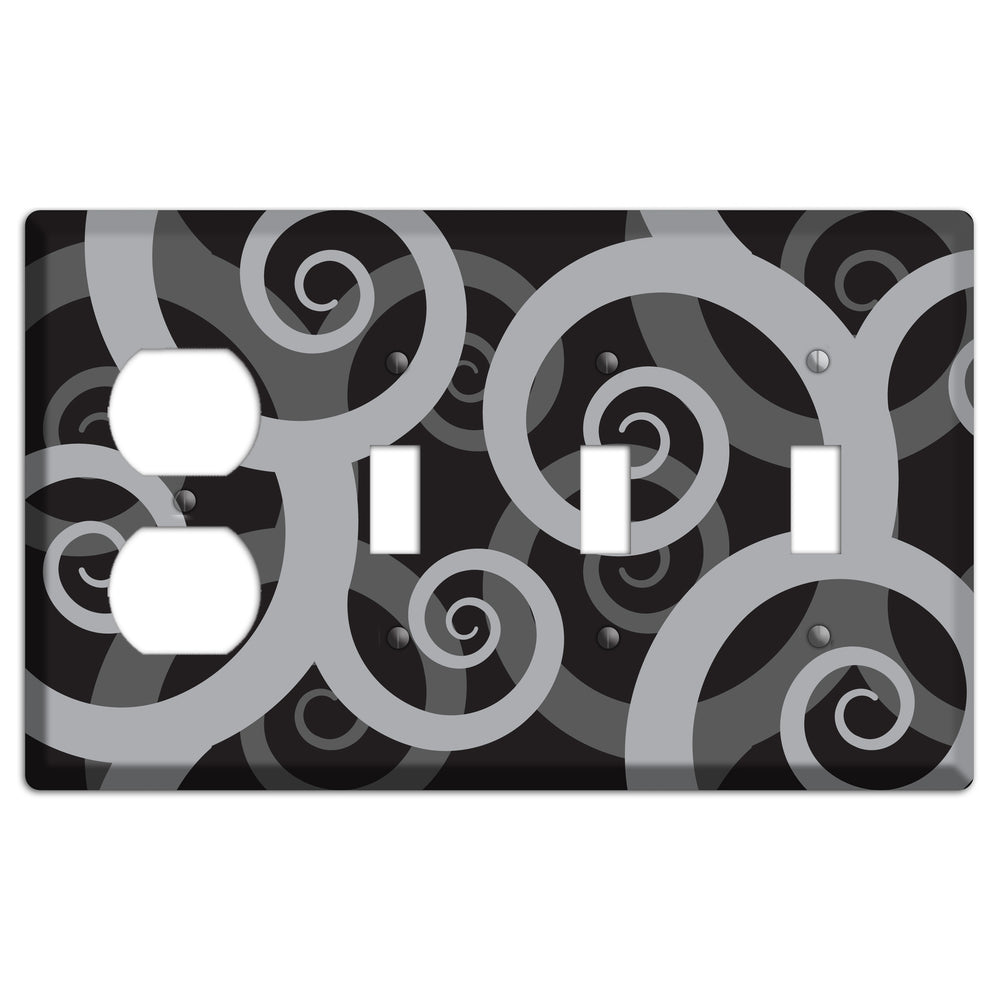 Black with Grey Large Swirl Duplex / 3 Toggle Wallplate