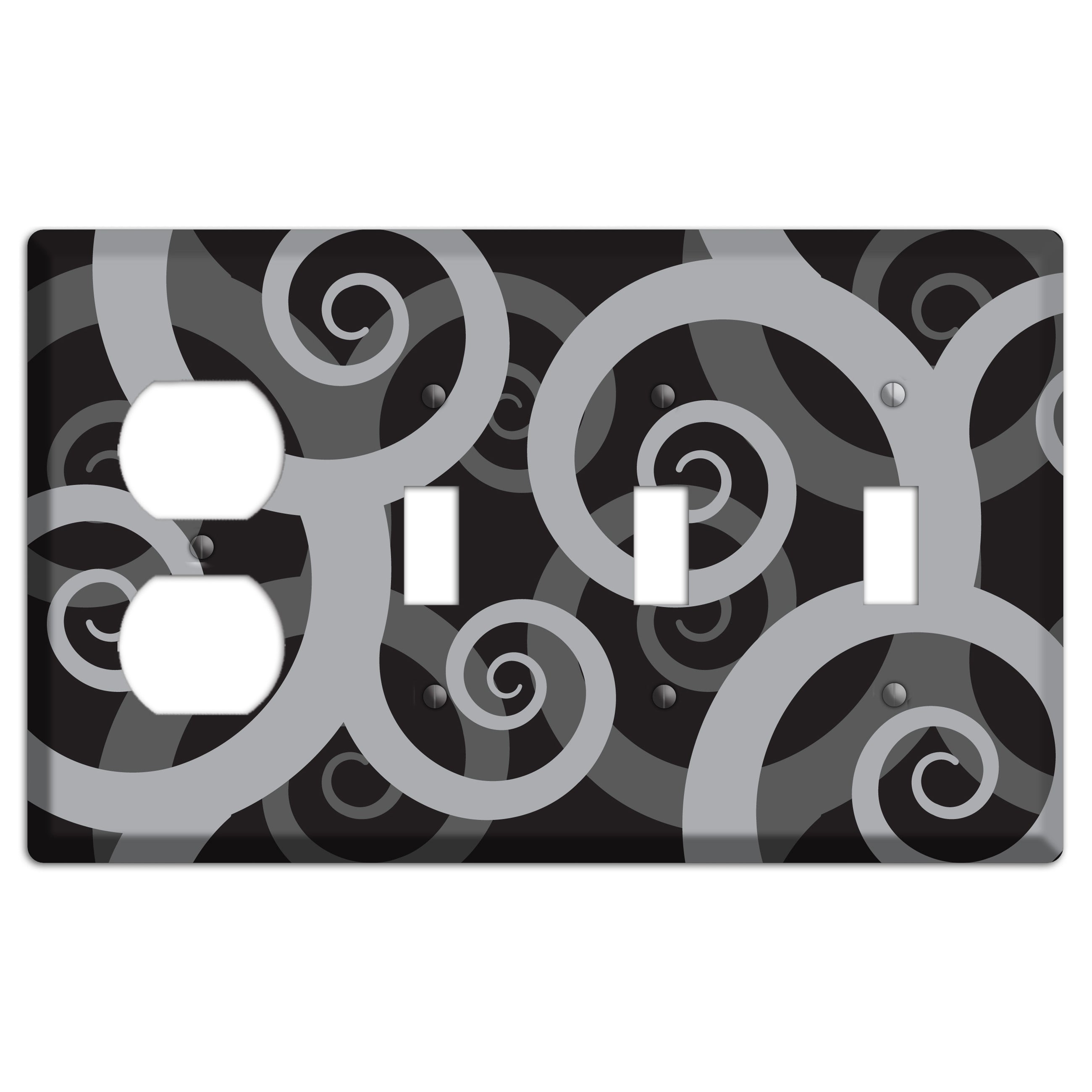 Black with Grey Large Swirl Duplex / 3 Toggle Wallplate