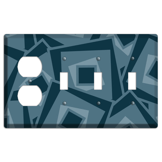 Blue-grey Retro Cubist Duplex / 3 Toggle Wallplate