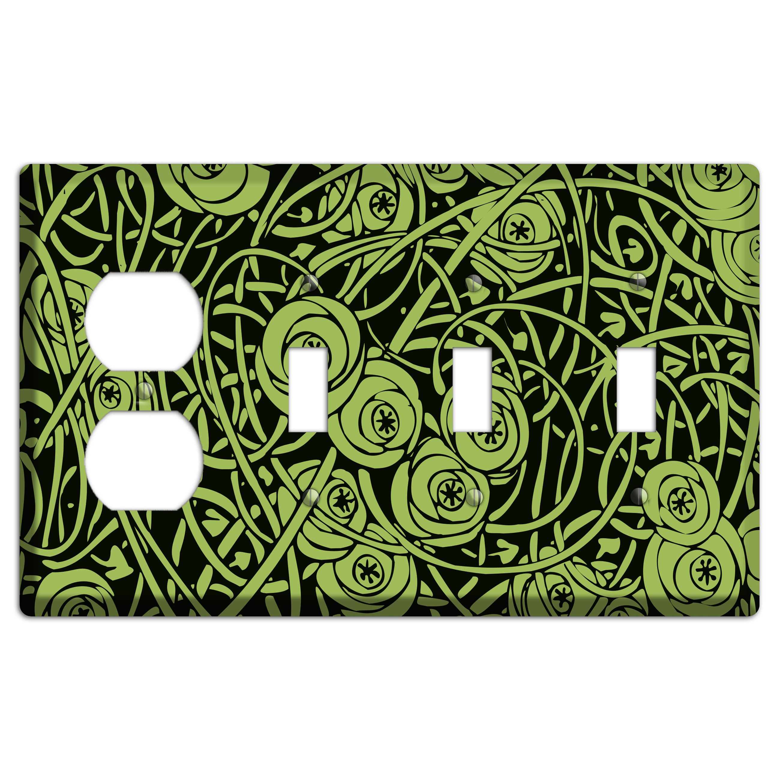 Green Deco Floral Duplex / 3 Toggle Wallplate