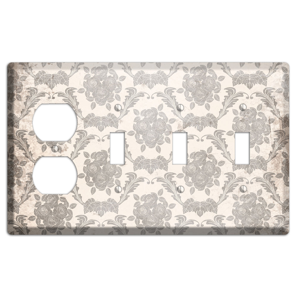 Pearl Bush Vintage Rose Damask Duplex / 3 Toggle Wallplate
