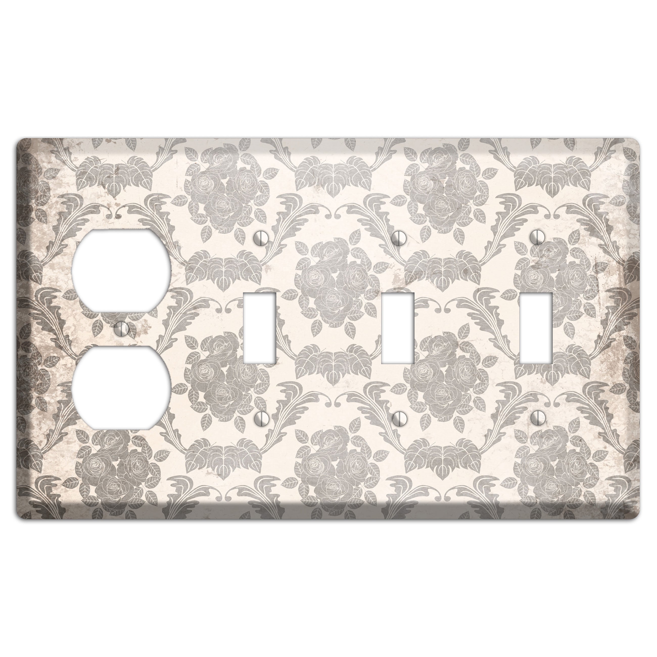 Pearl Bush Vintage Rose Damask Duplex / 3 Toggle Wallplate