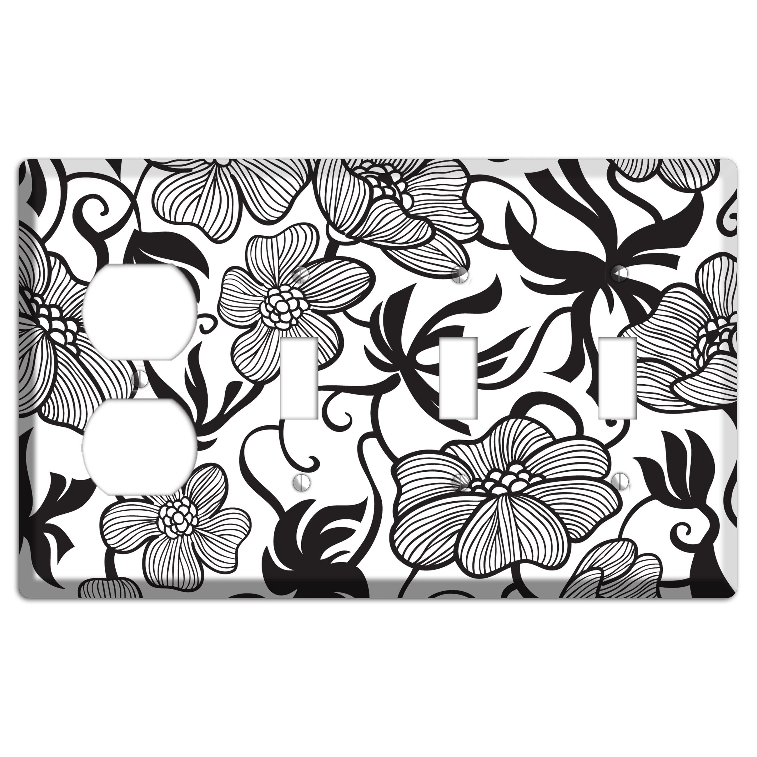 White with Black Tropical Duplex / 3 Toggle Wallplate