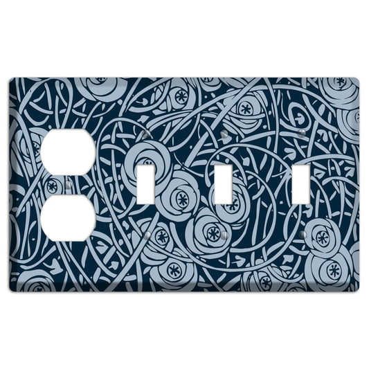 Navy Abstract Floral Duplex / 3 Toggle Wallplate
