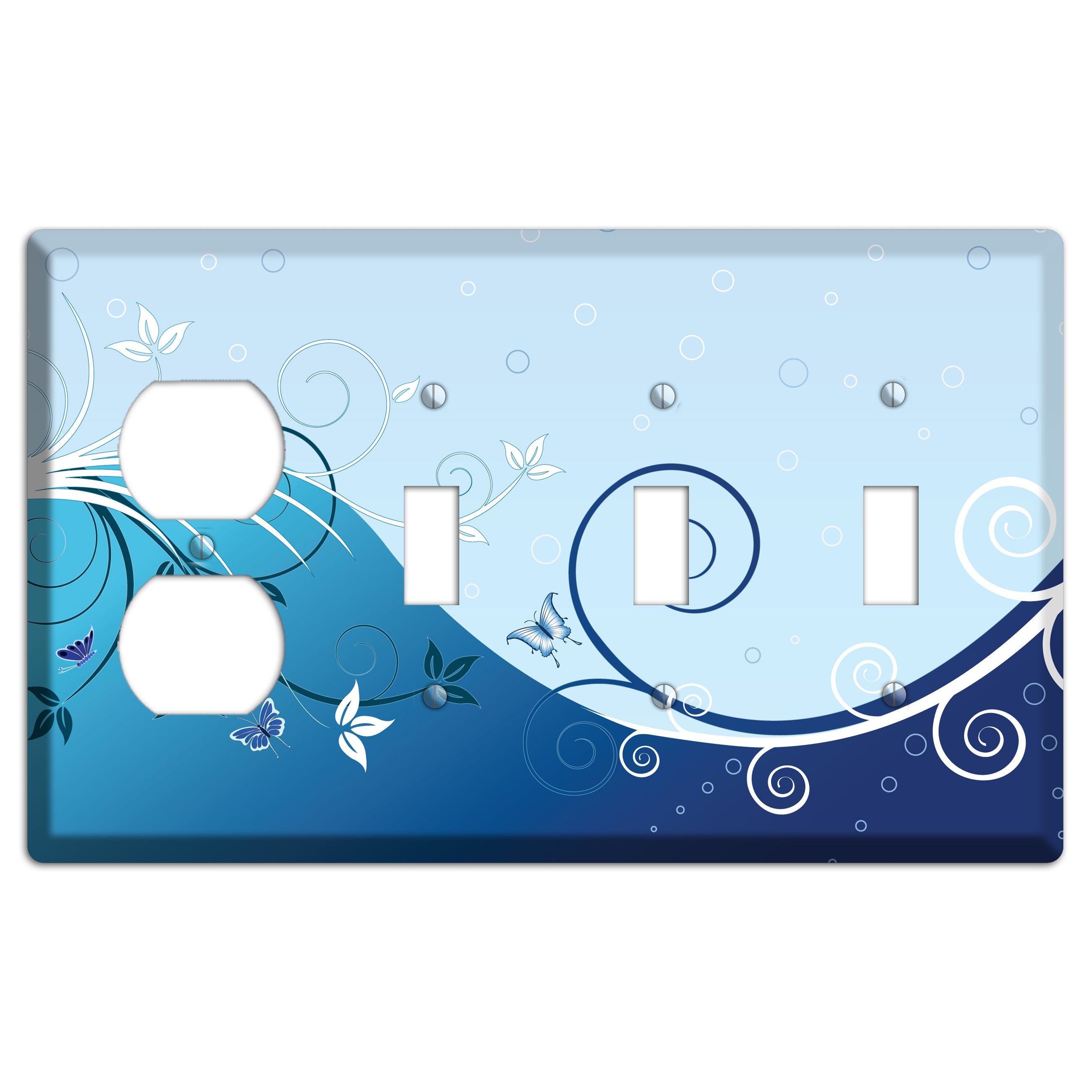 Blue Floral Sprig Duplex / 3 Toggle Wallplate