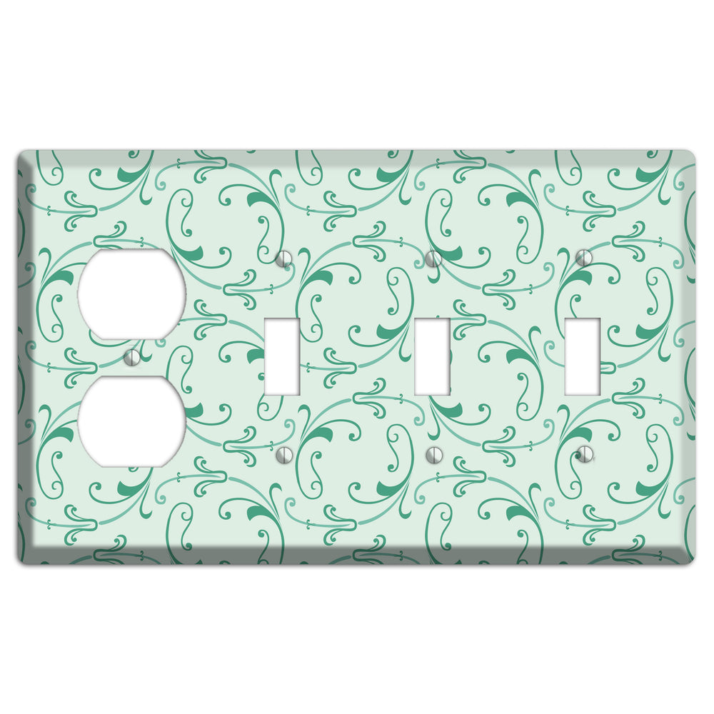Aqua Victorian Sprig Duplex / 3 Toggle Wallplate