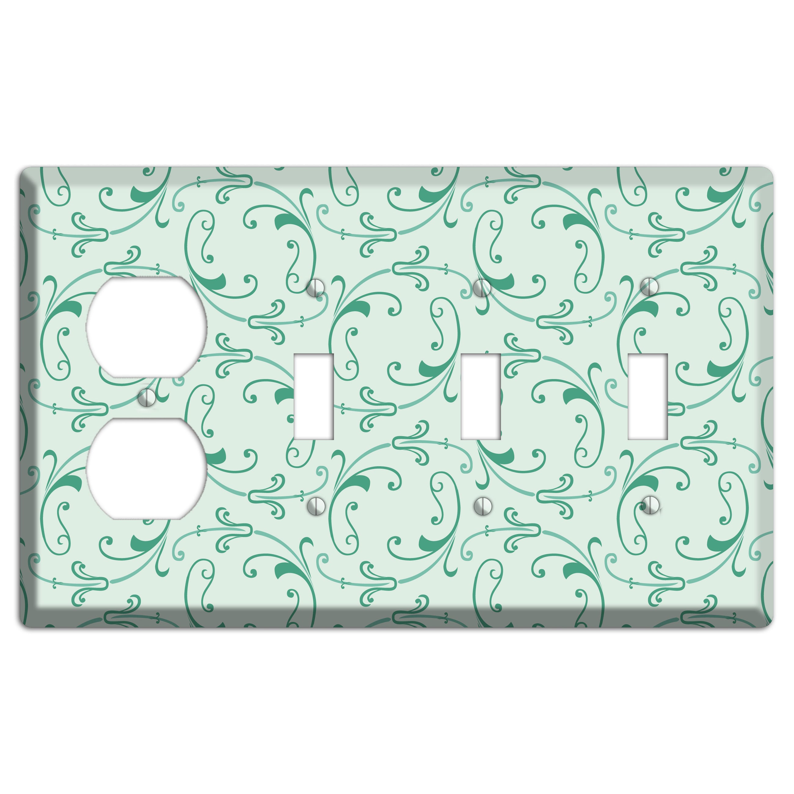 Aqua Victorian Sprig Duplex / 3 Toggle Wallplate