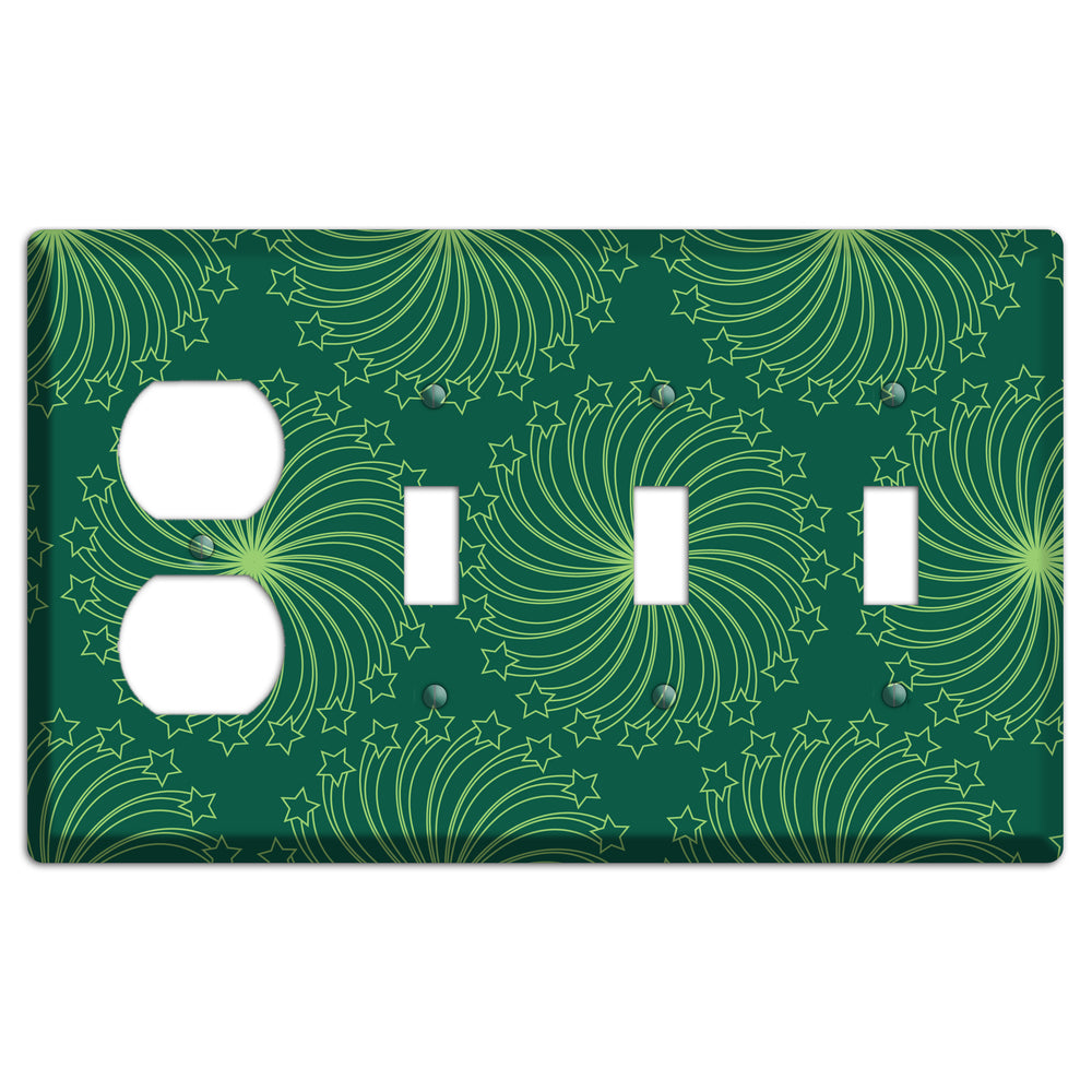 Multi Green Star Swirl Duplex / 3 Toggle Wallplate