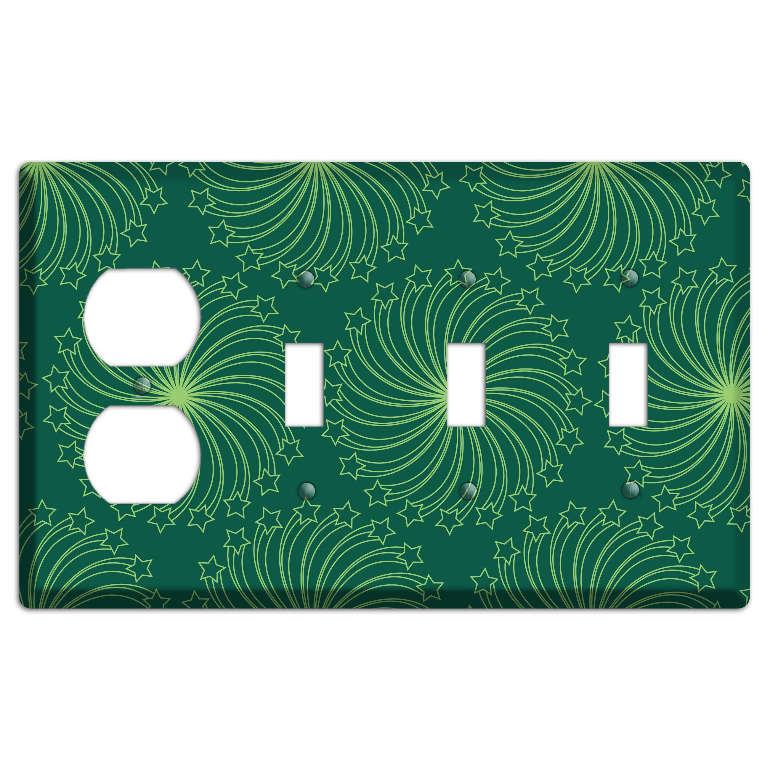 Multi Green Star Swirl Duplex / 3 Toggle Wallplate