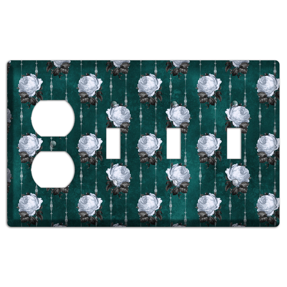 Dramatic Floral Teal Duplex / 3 Toggle Wallplate