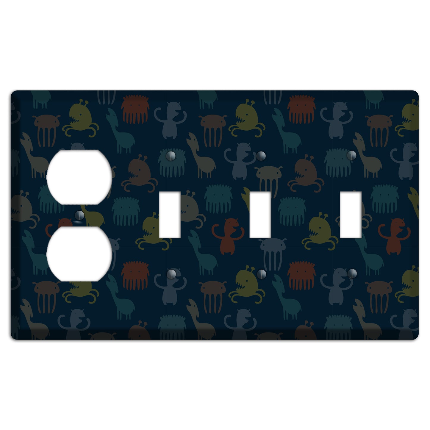 Silly Monsters Black Duplex / 3 Toggle Wallplate