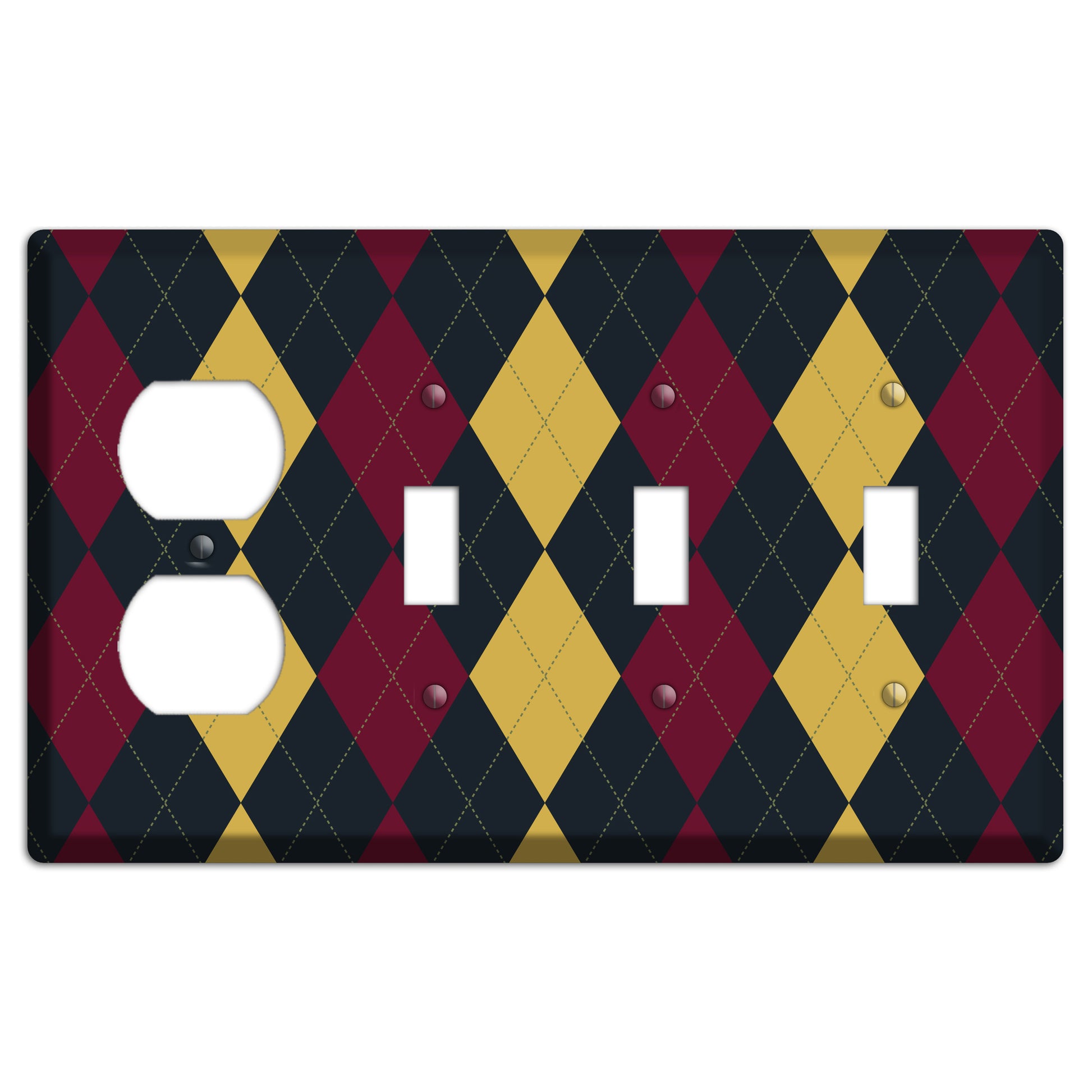 Deep Red and Yellow Argyle Duplex / 3 Toggle Wallplate