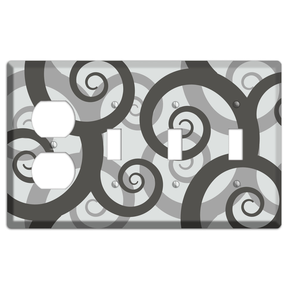 Grey with Black Large Swirl Duplex / 3 Toggle Wallplate