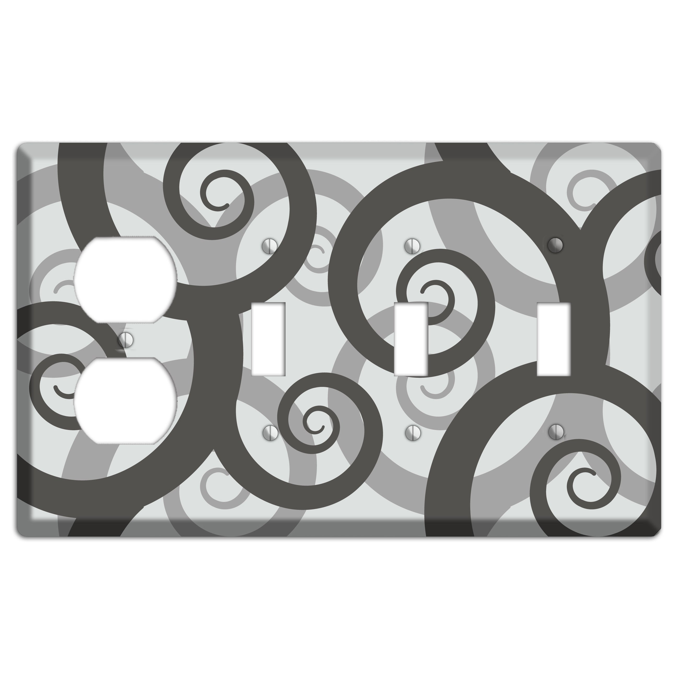 Grey with Black Large Swirl Duplex / 3 Toggle Wallplate