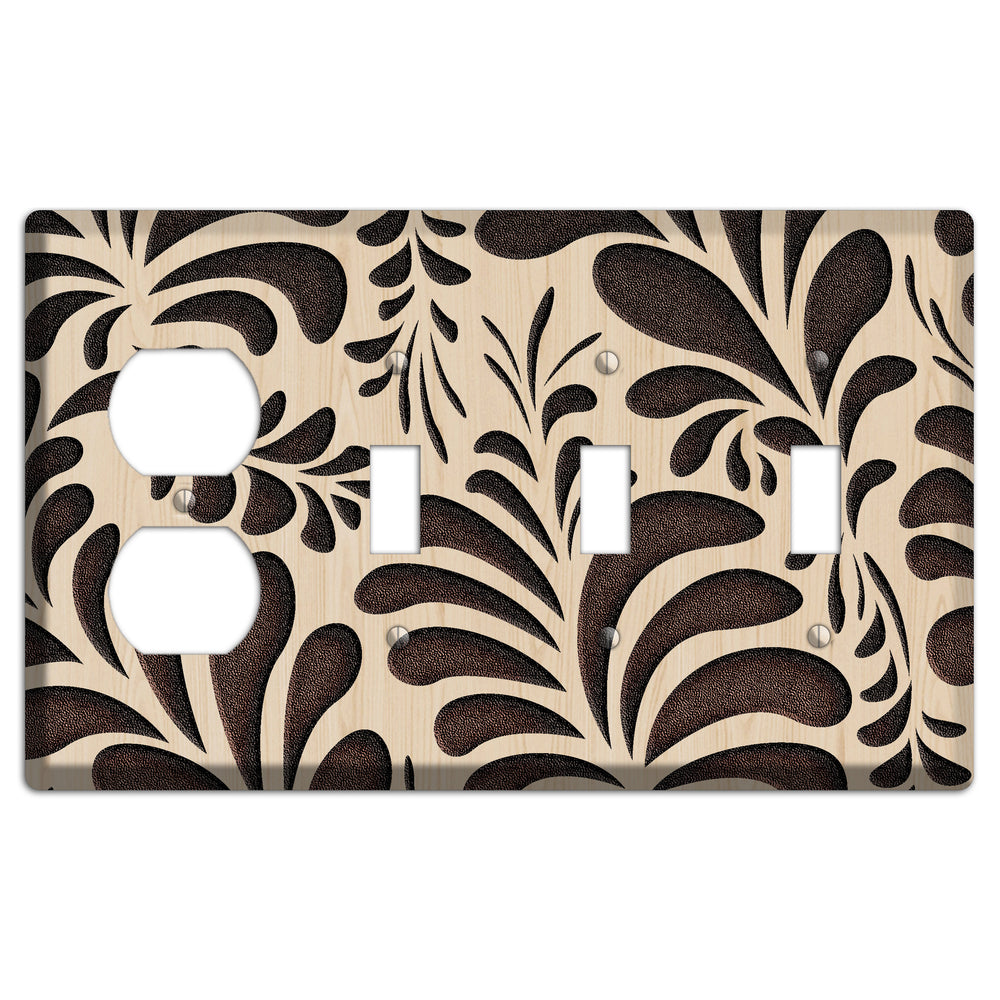 Herati Wood Lasered Duplex / 3 Toggle Wallplate