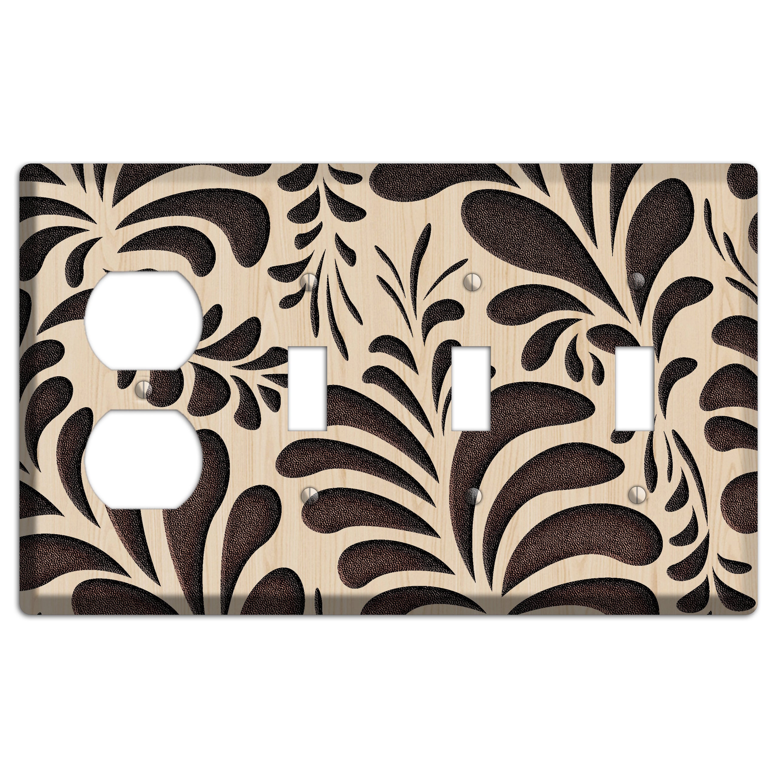 Herati Wood Lasered Duplex / 3 Toggle Wallplate