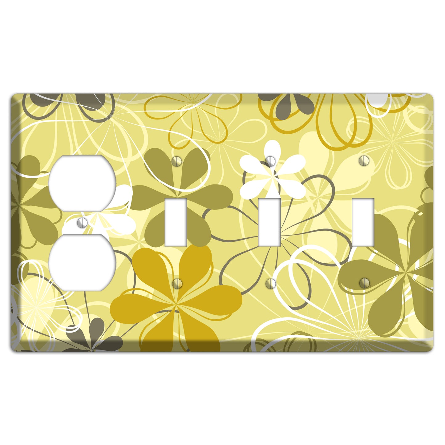 Olive Retro Flowers Duplex / 3 Toggle Wallplate