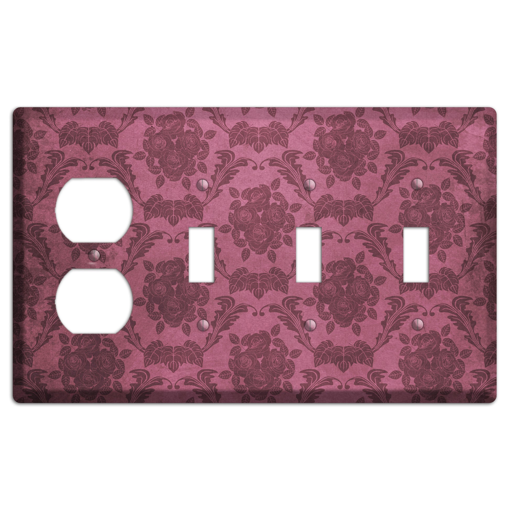 Turkish Rose Vintage Rose Damask Duplex / 3 Toggle Wallplate