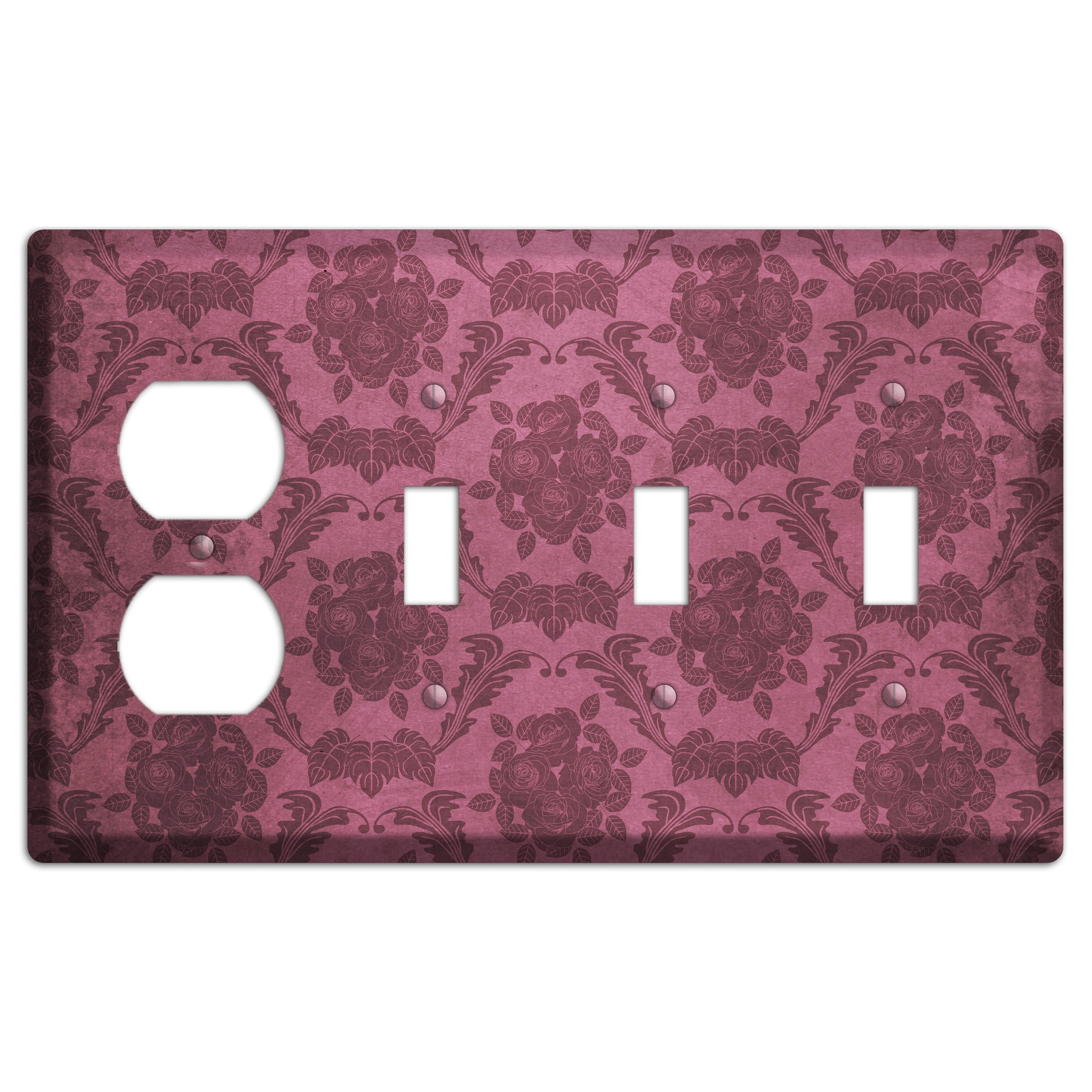 Turkish Rose Vintage Rose Damask Duplex / 3 Toggle Wallplate