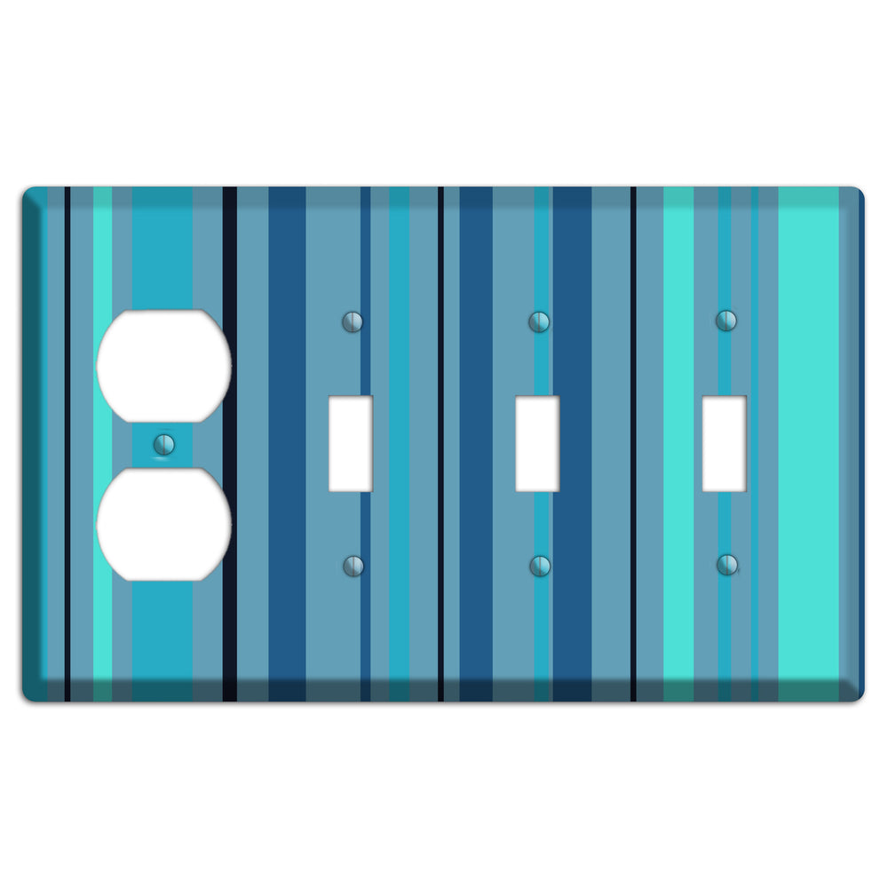 Multi Turquoise Vertical Stripe Duplex / 3 Toggle Wallplate