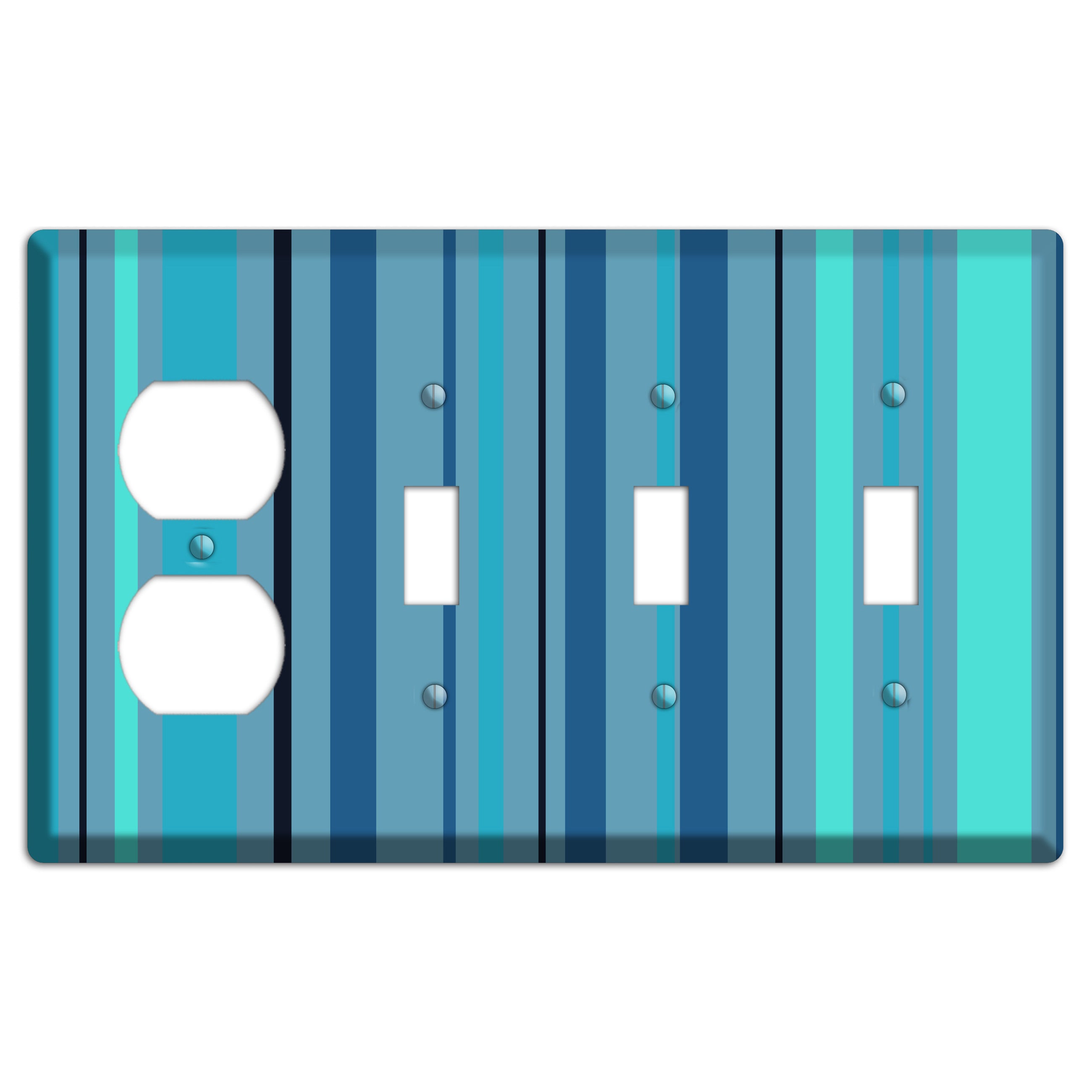 Multi Turquoise Vertical Stripe Duplex / 3 Toggle Wallplate