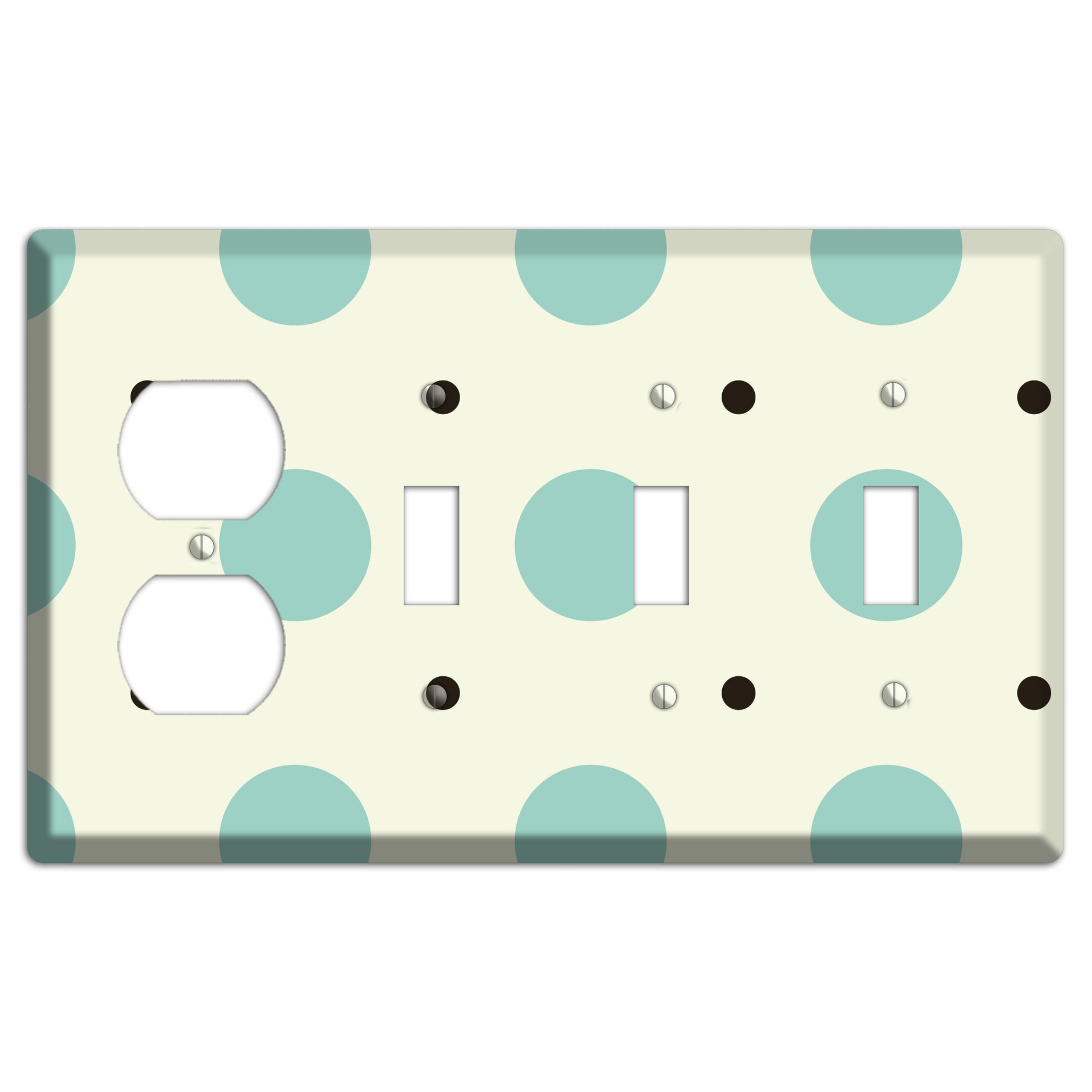 Soft Green with Aqua and Black Multi Tiled Medium Dots Duplex / 3 Toggle Wallplate