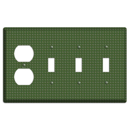Green Concentric Dots Duplex / 3 Toggle Wallplate