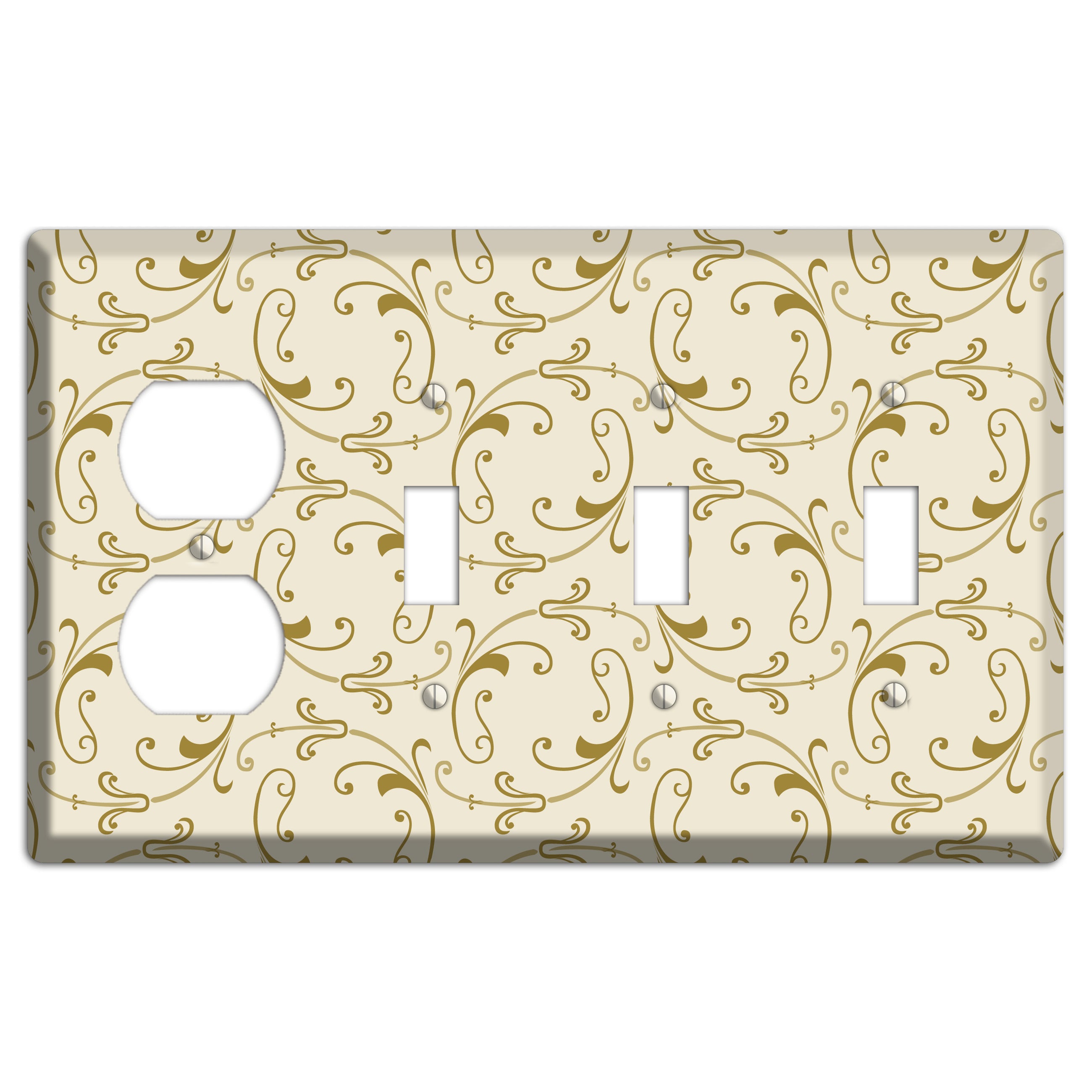 Off White with Gold Victorian Sprig Duplex / 3 Toggle Wallplate