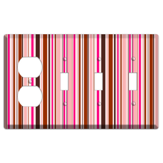 Pink Stripes Duplex / 3 Toggle Wallplate
