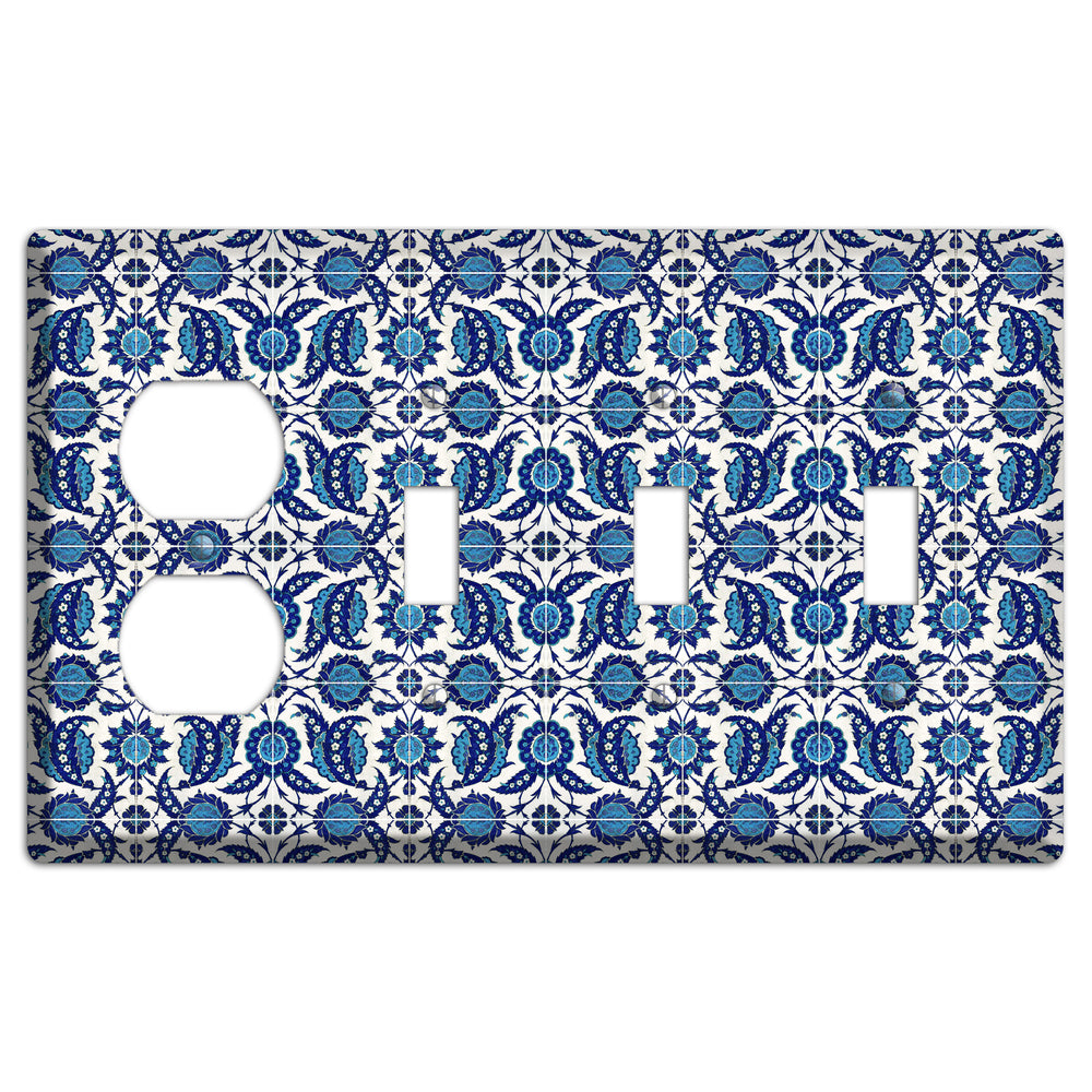 Ornate Paisley Tile Duplex / 3 Toggle Wallplate