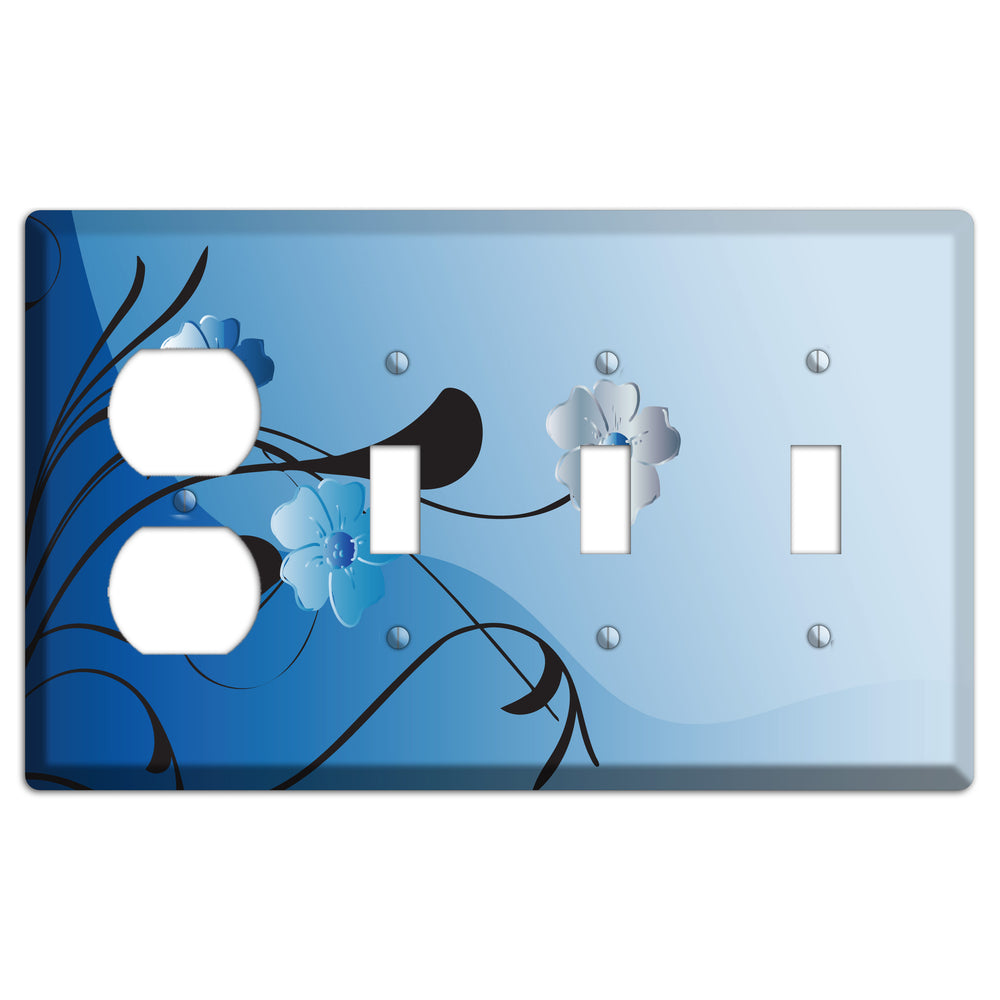 Blue Floral Sprig Duplex / 3 Toggle Wallplate