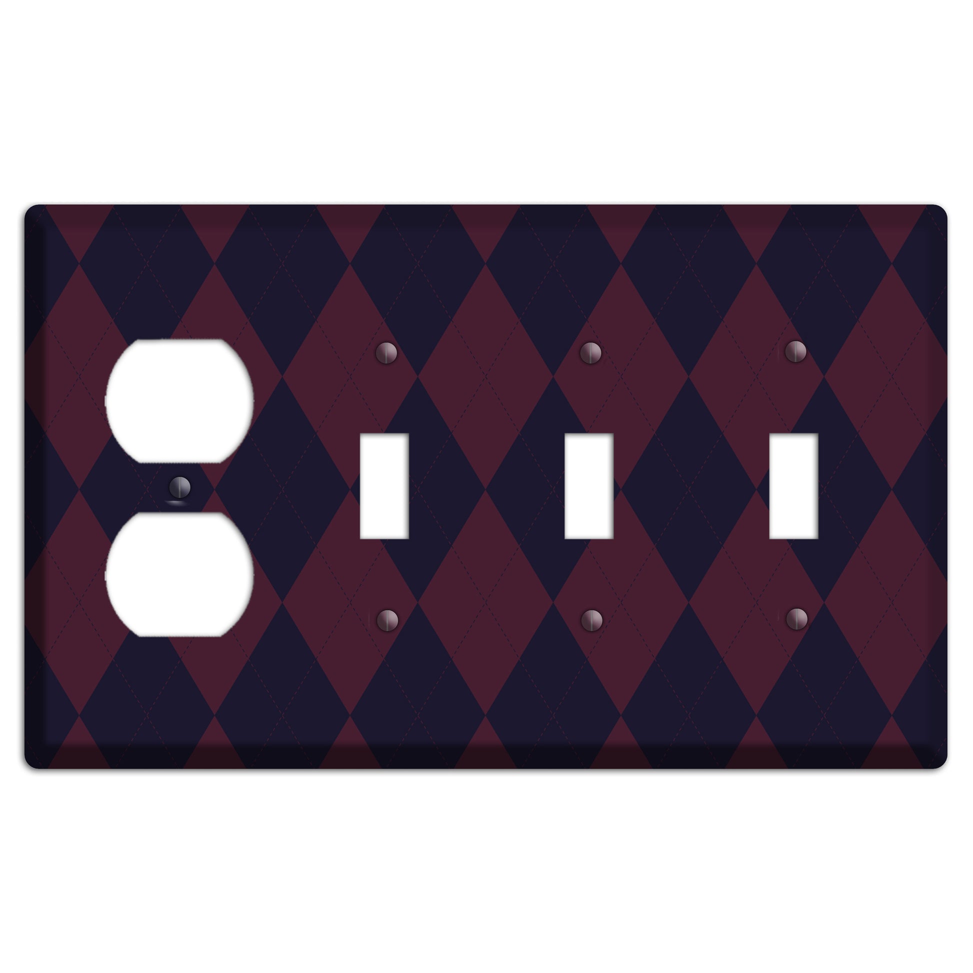 Dark Purple Argyle Duplex / 3 Toggle Wallplate